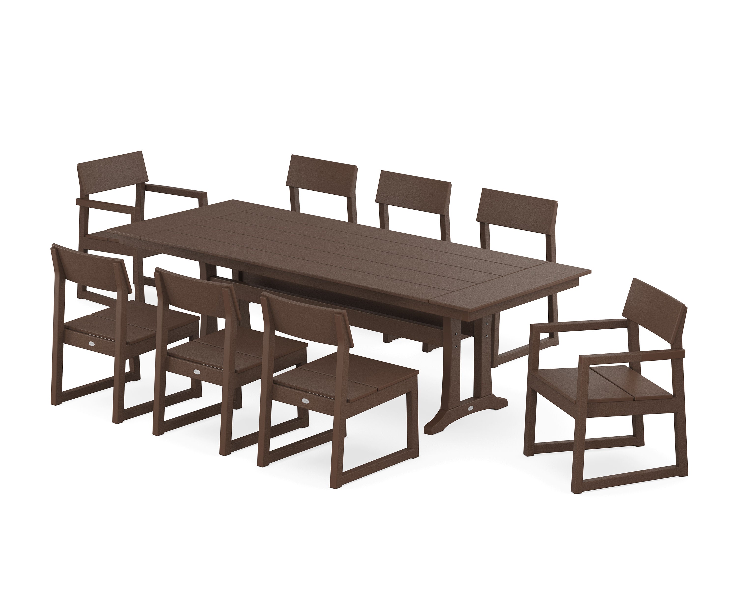 EDGE 9-Piece Farmhouse Dining Set with Trestle Legs in Mahogany