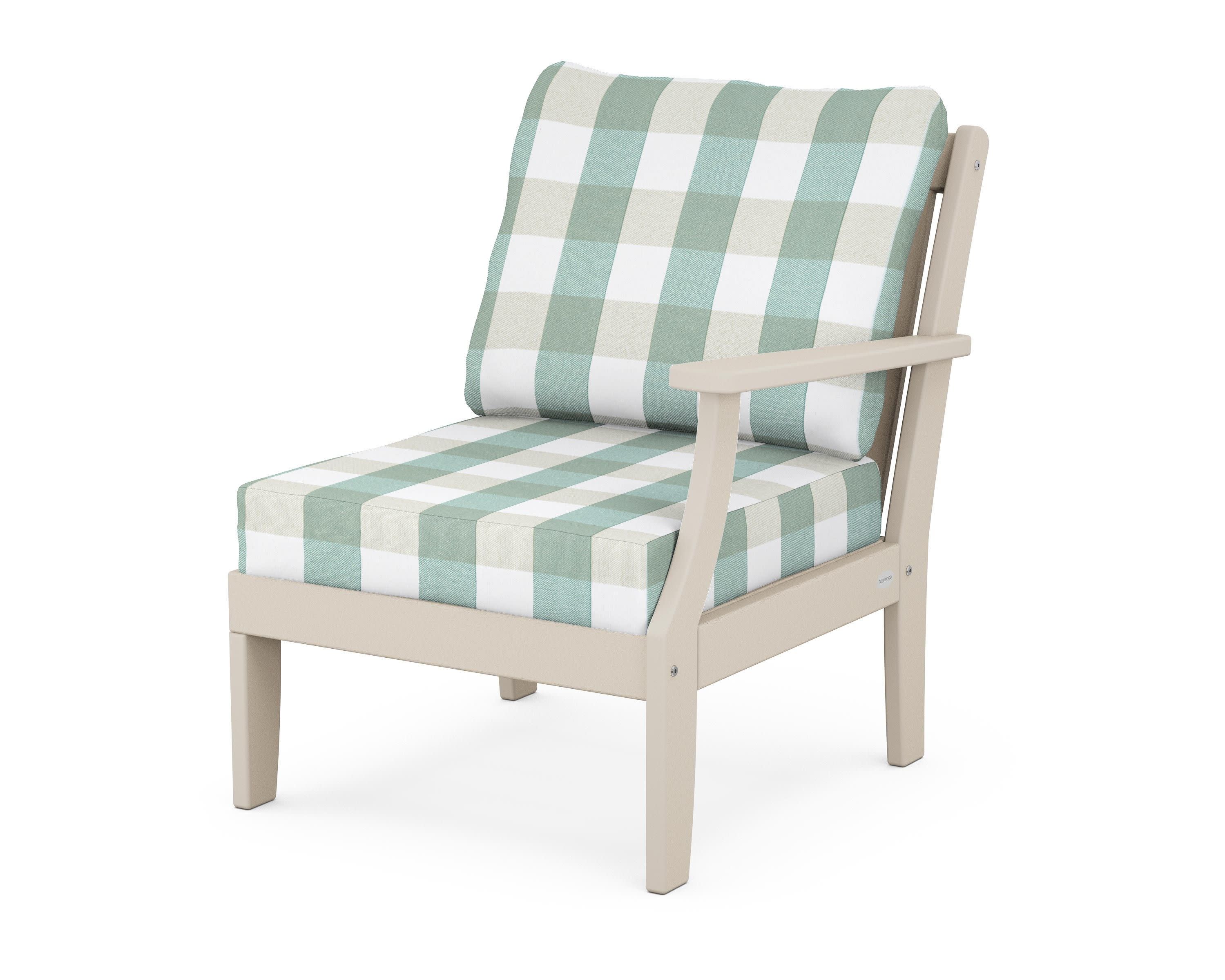 Braxton Modular Right Arm Chair in Sand / Buffalo Plaid Glacier Spa