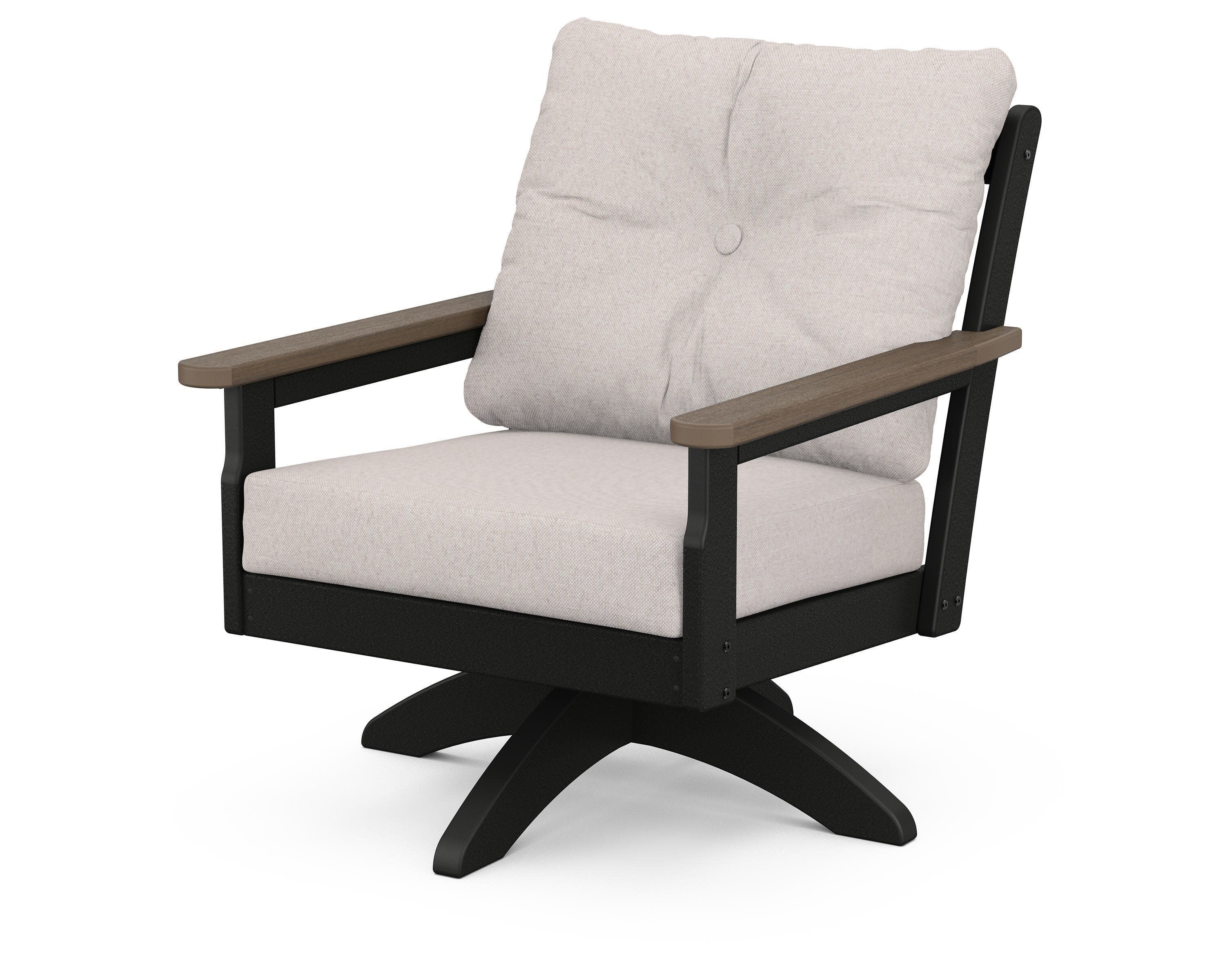 Vineyard Deep Seating Swivel Chair in Black / Kona / Dune Burlap