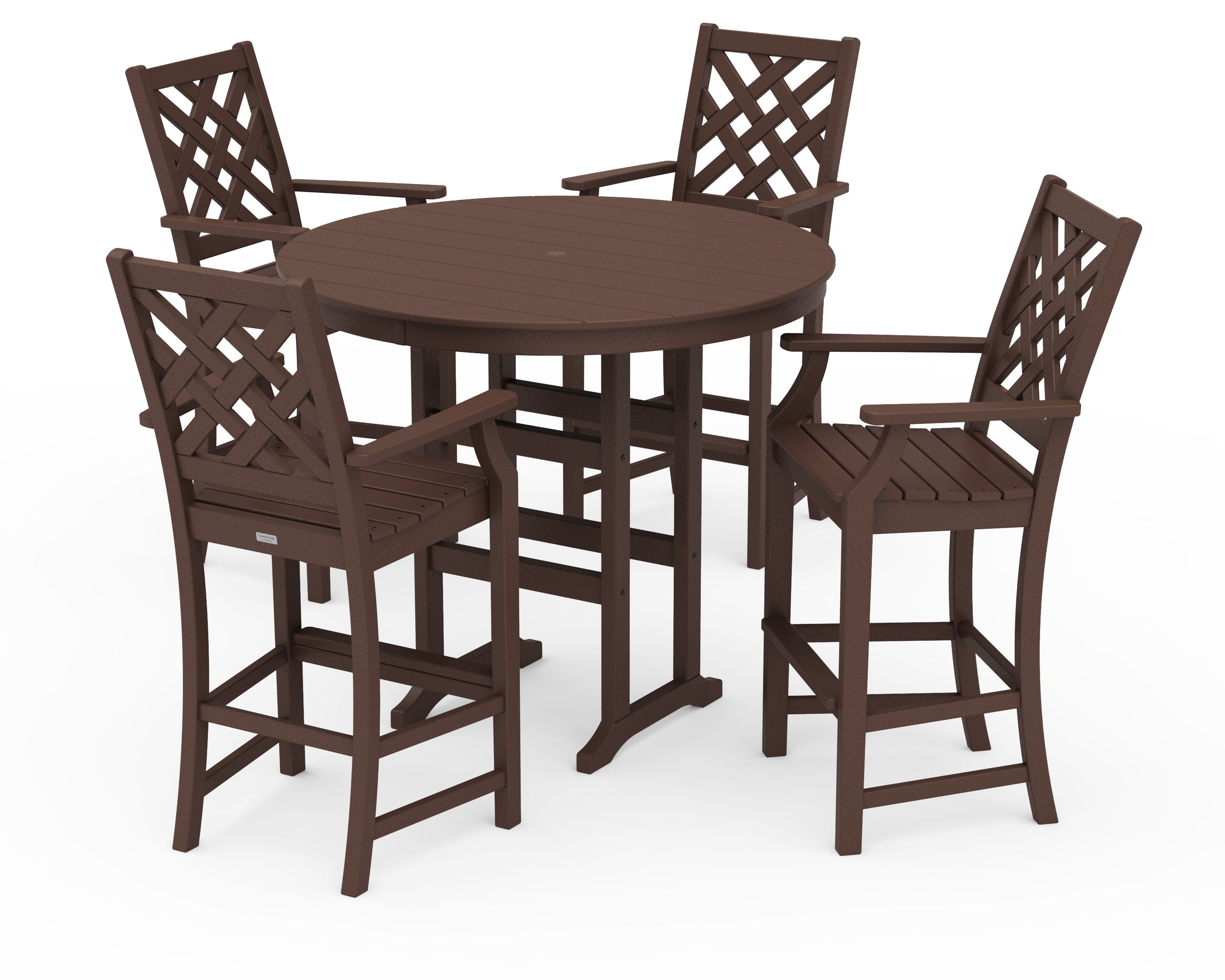 Wovendale 5-Piece Round Farmhouse Bar Set in Mahogany