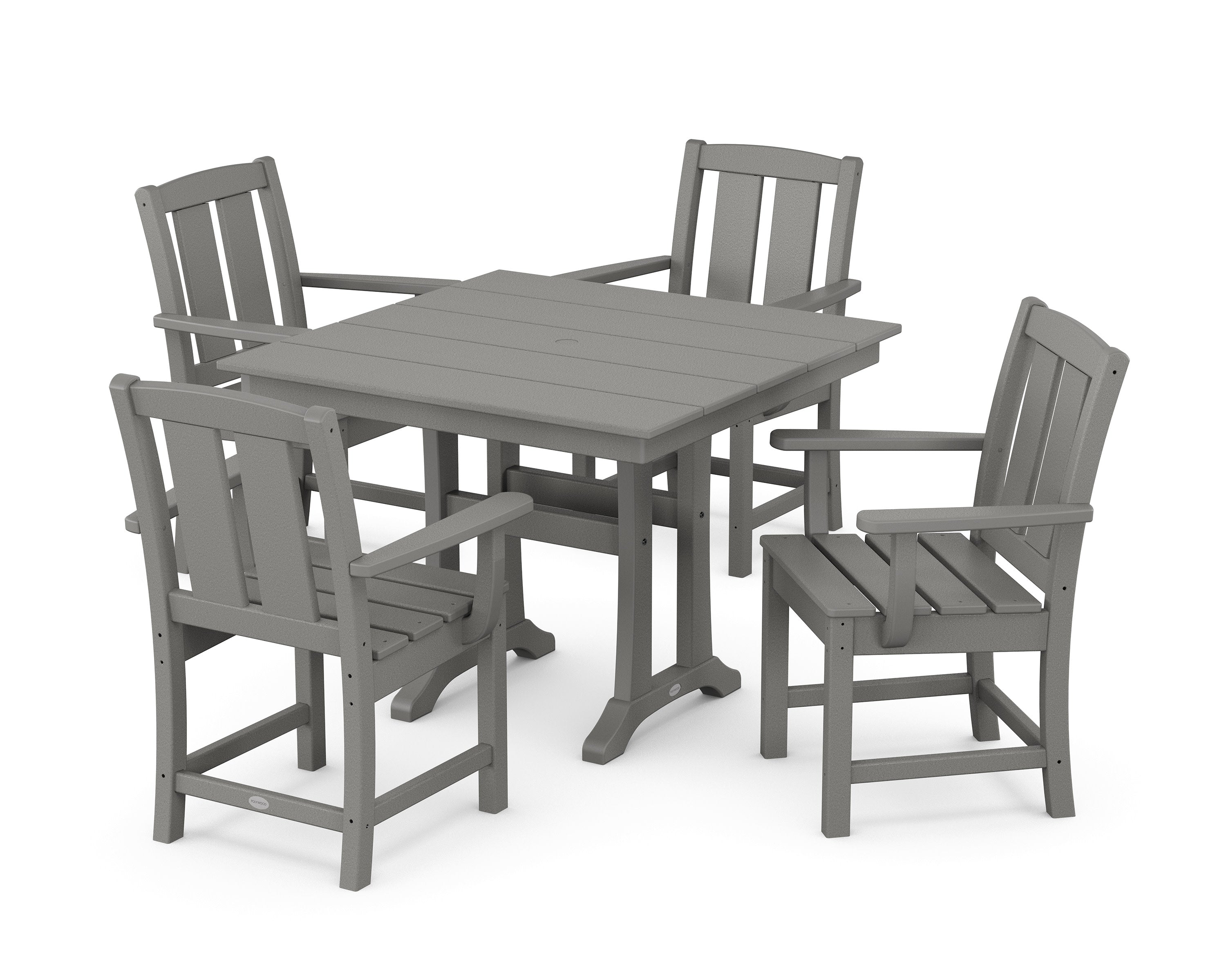 Mission 5-Piece Farmhouse Dining Set with Trestle Legs in Slate Grey