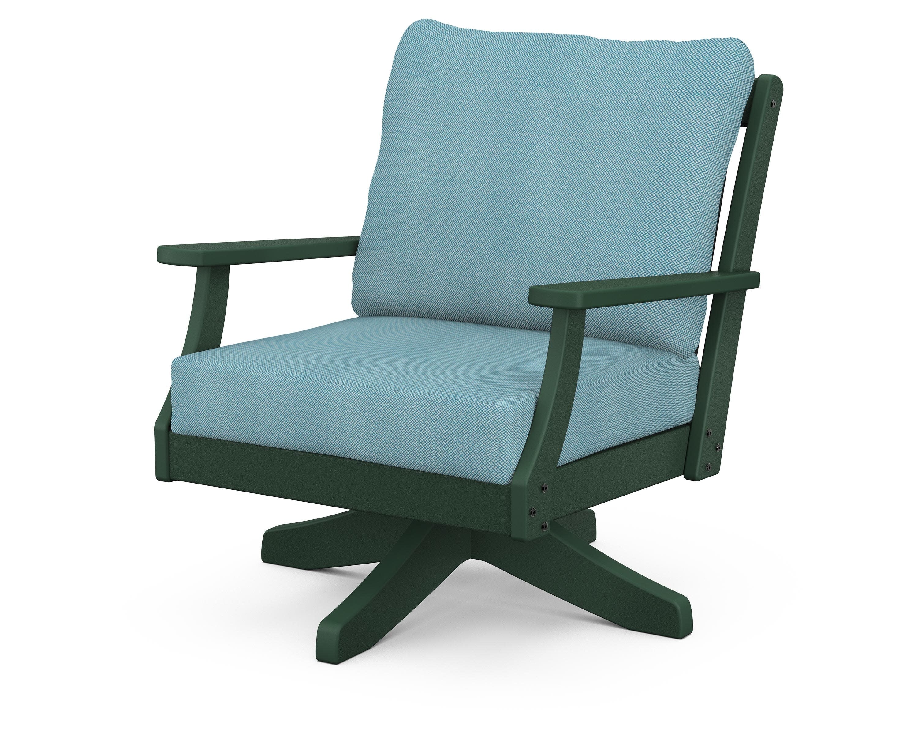 Braxton Deep Seating Swivel Chair in Green / Lattice Sky Blue