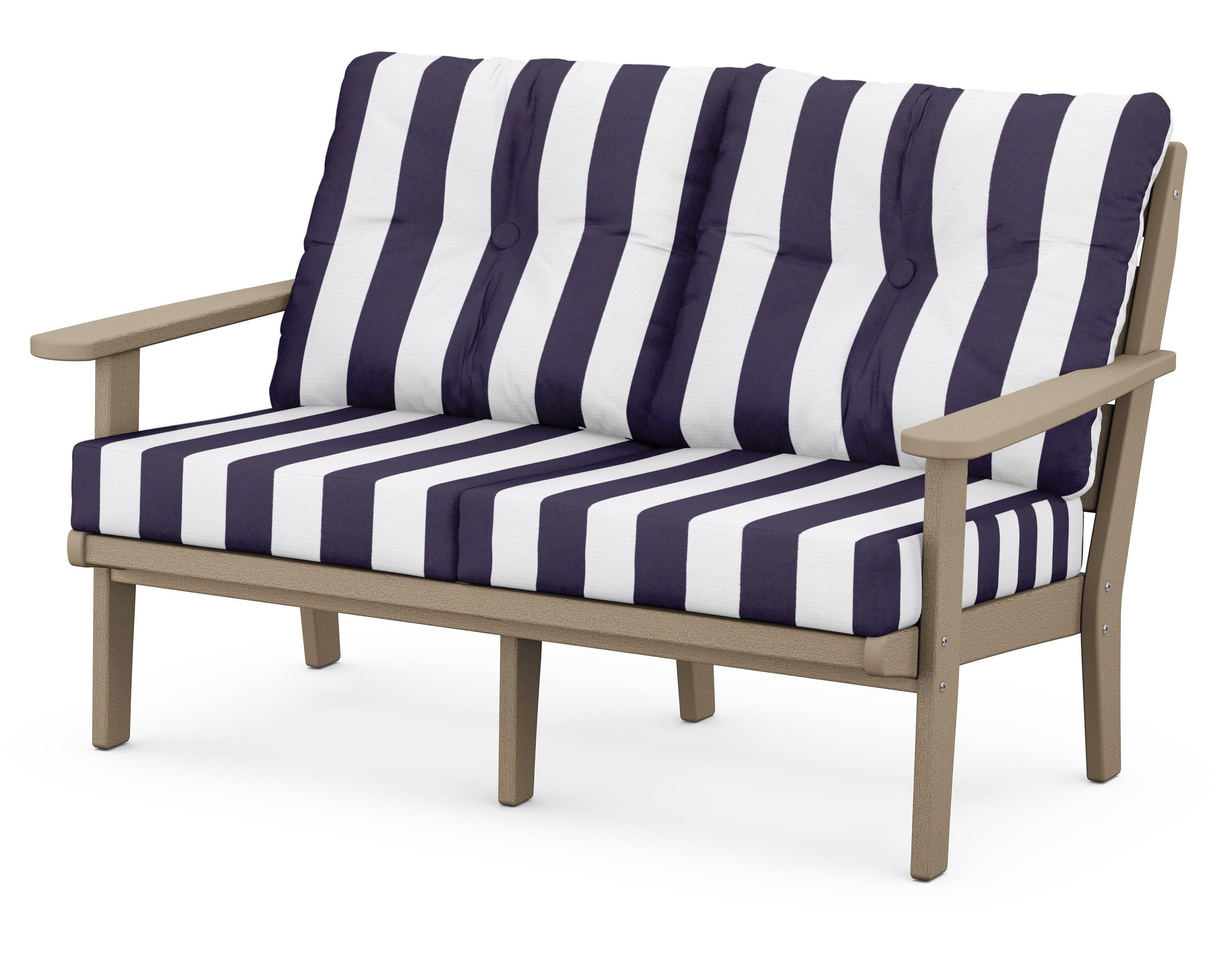 Lakeside Deep Seating Loveseat in Vintage Sahara / Cabana Stripe Navy