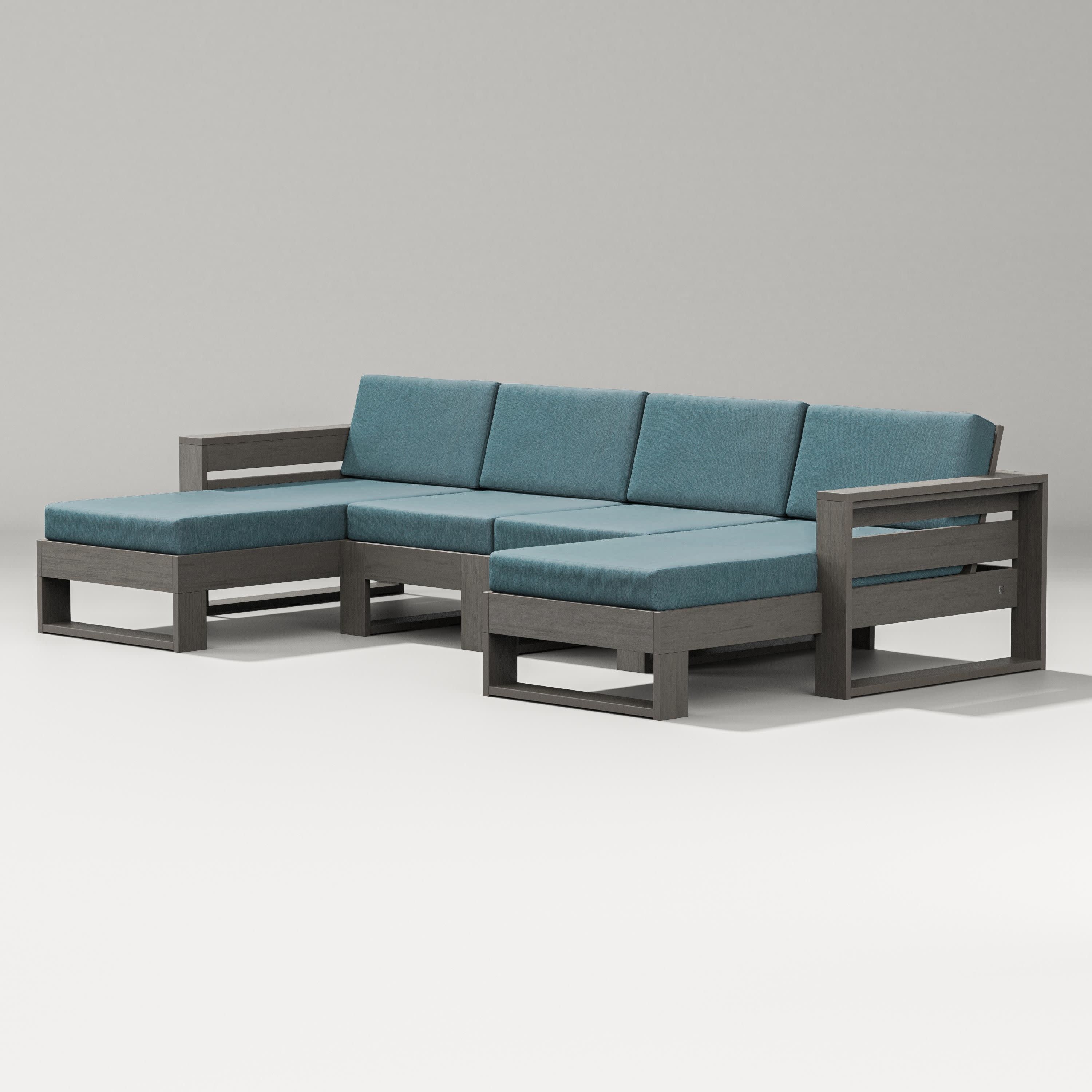 Latitude Double Chaise Sectional in Driftwood / Ocean Teal