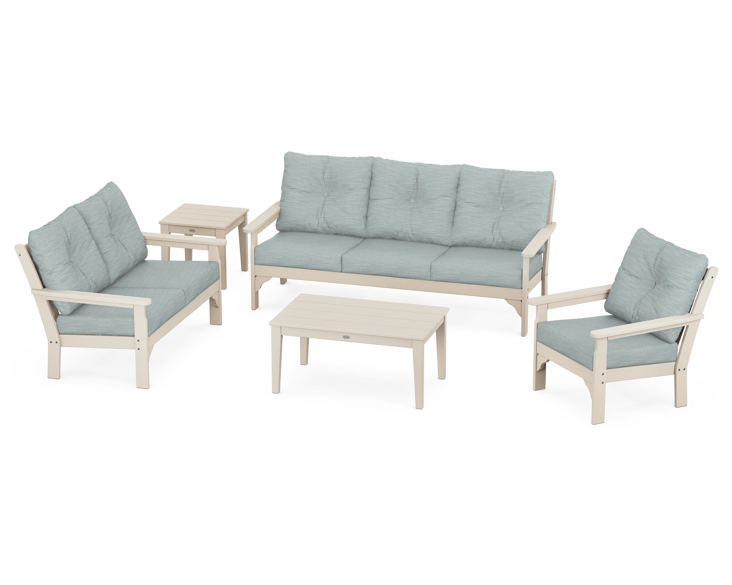 Vineyard 5 Piece Deep Seating Set in Sand / Soothe Mist