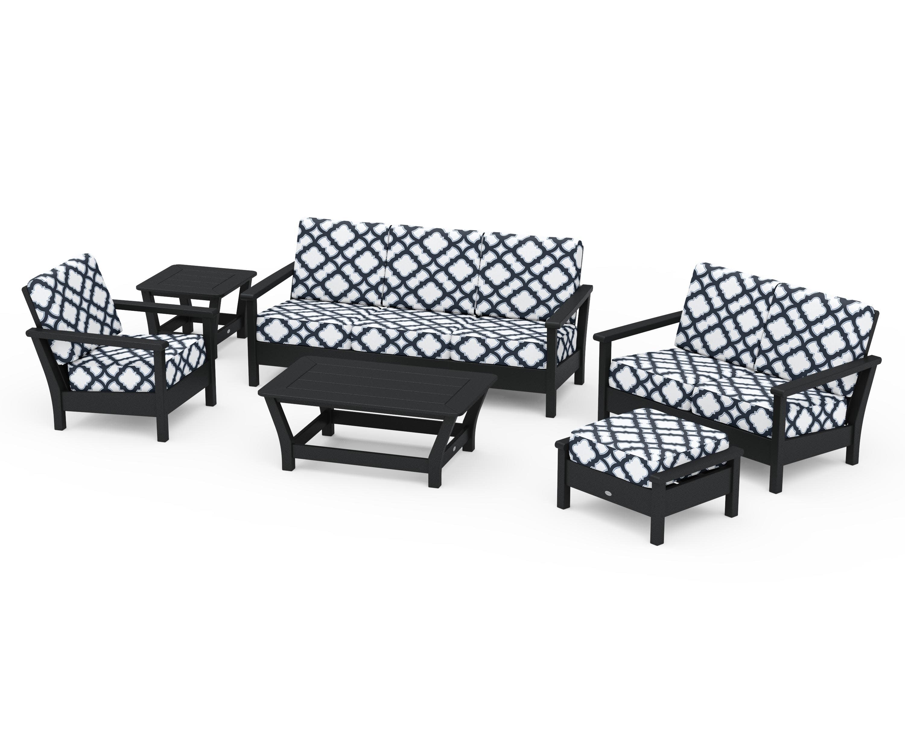 Harbour 6-Piece Outdoor Living Set in Black / Trellis Marine Indigo