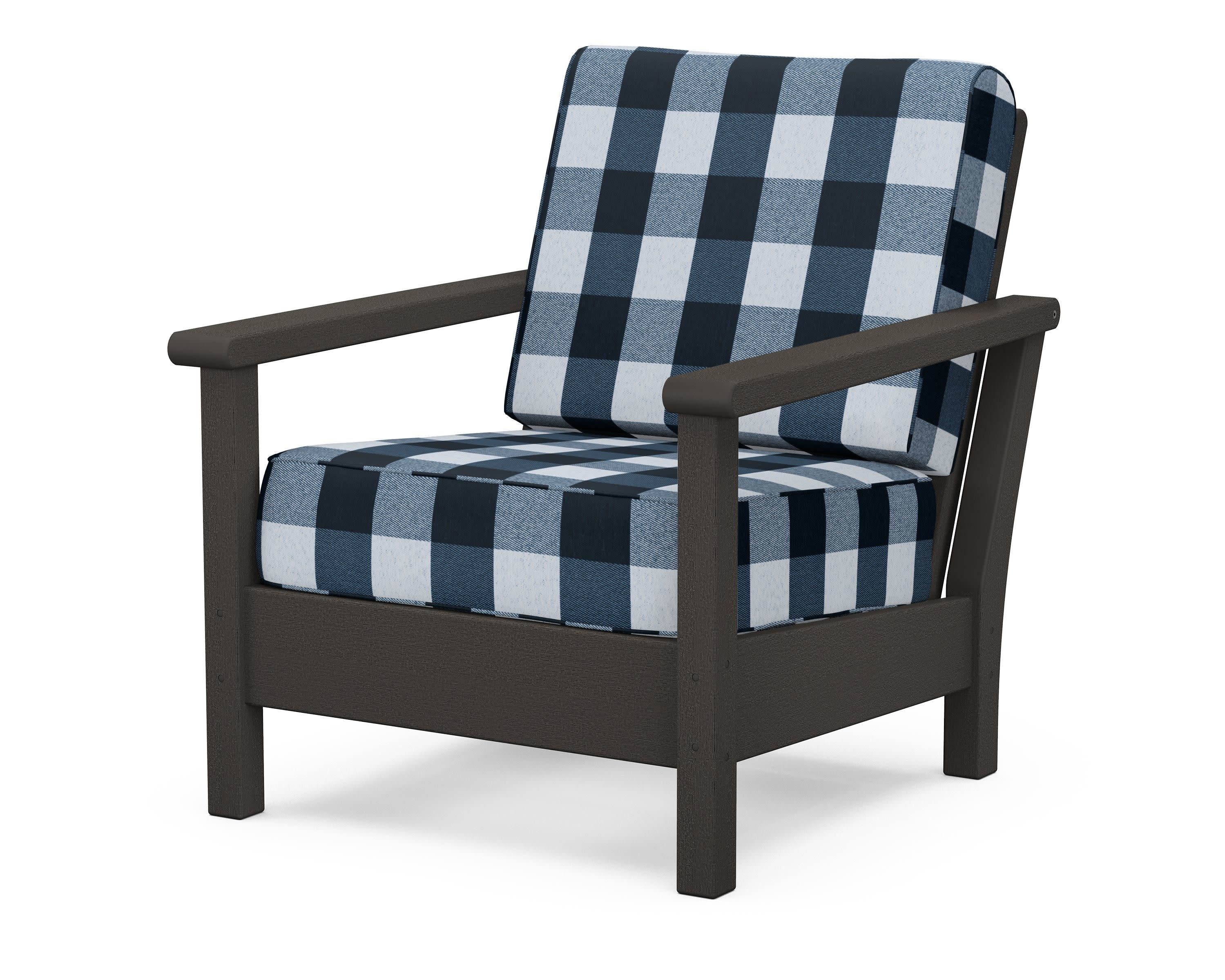 Harbour Deep Seating Chair in Vintage Coffee / Buffalo Plaid Marine Indigo