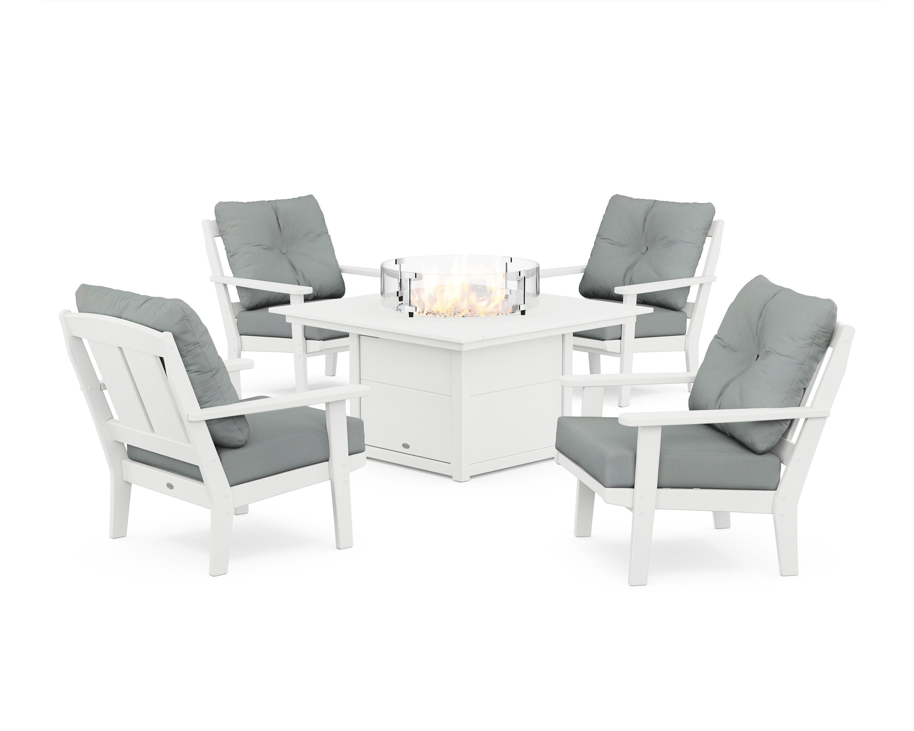 Mission 5-Piece Deep Seating Set with Fire Pit Table in White / Spa