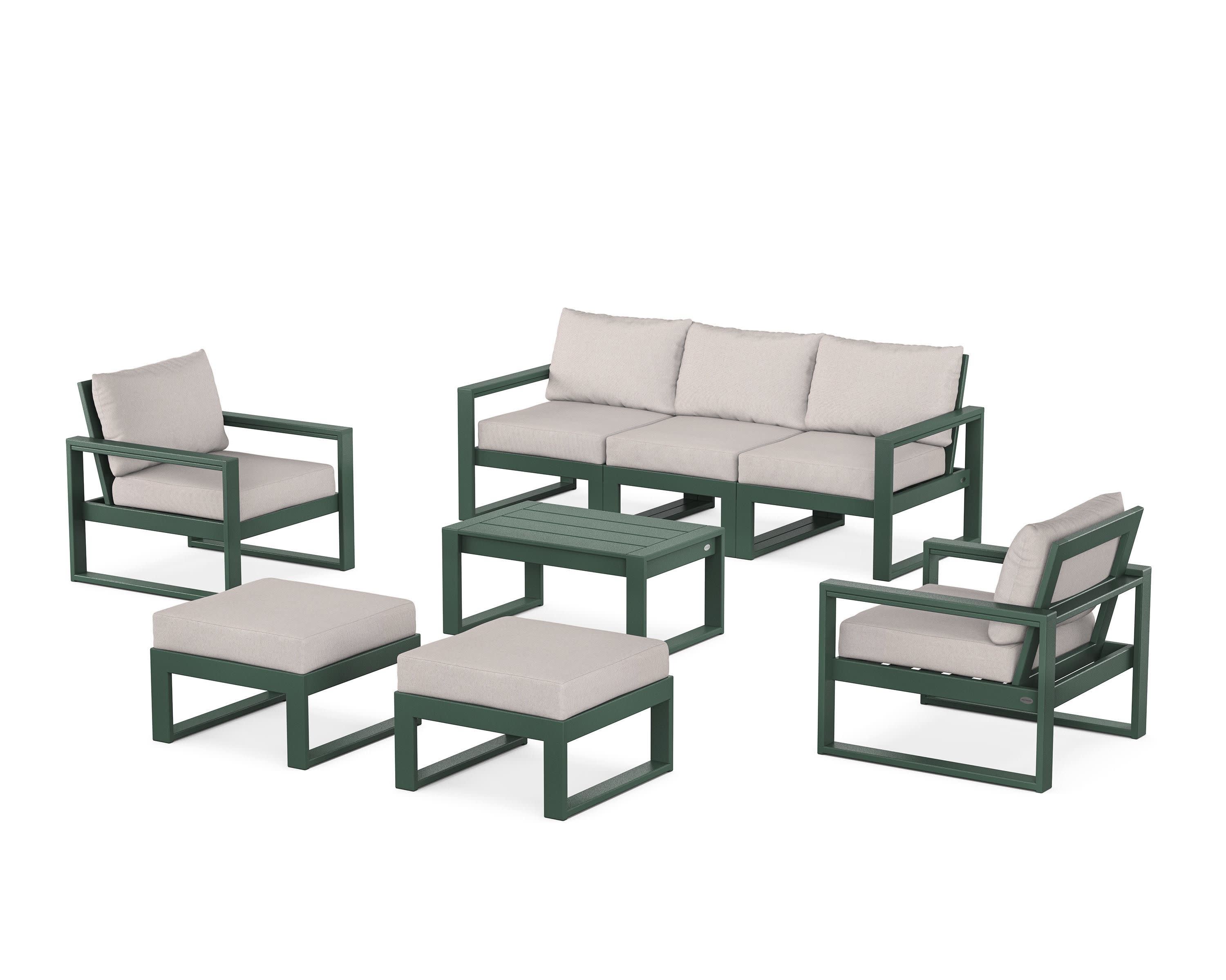 EDGE Sectional 8-Piece Lounge Sofa Set in Green / Dune Burlap