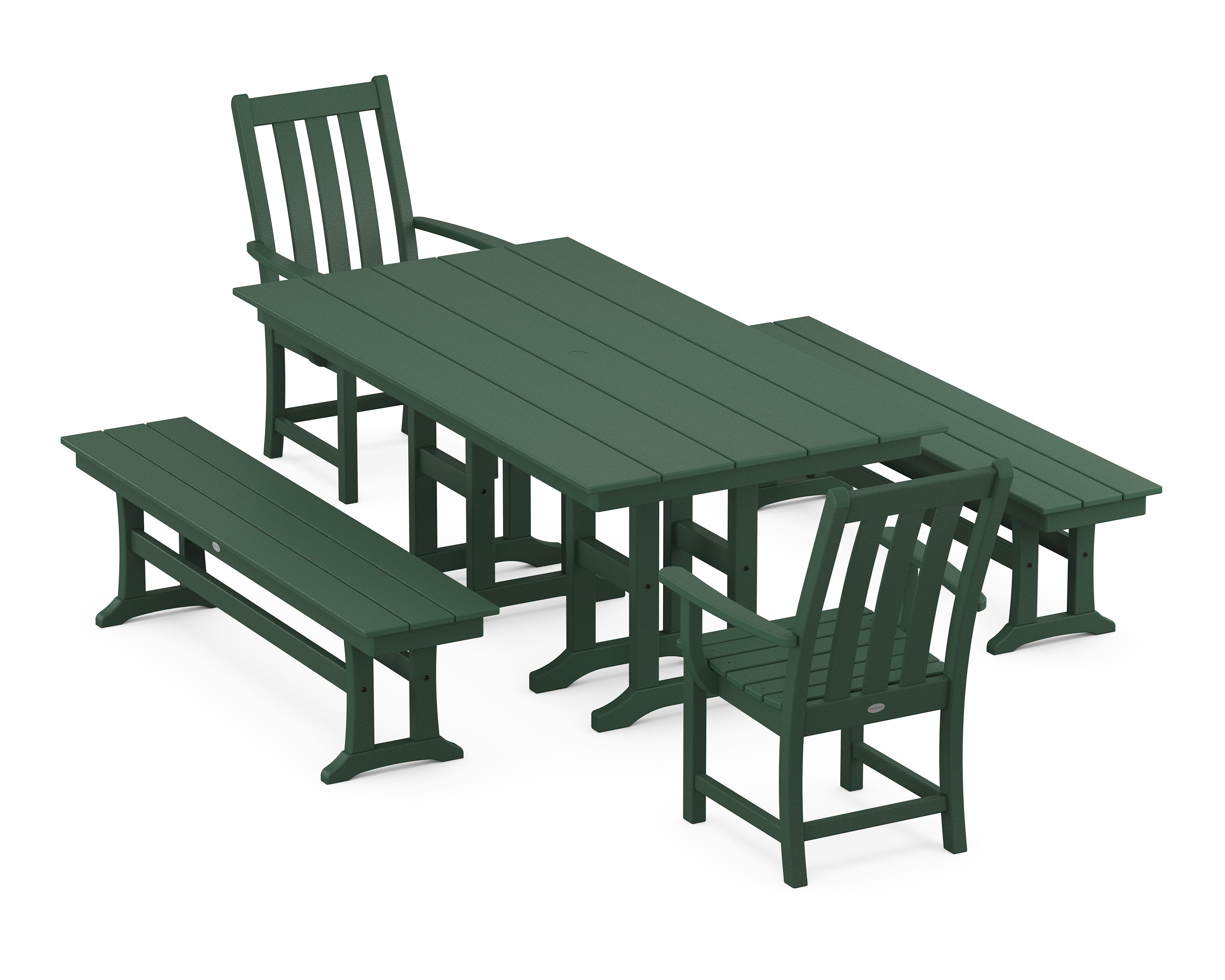 Vineyard 5-Piece Farmhouse Dining Set with Benches in Green