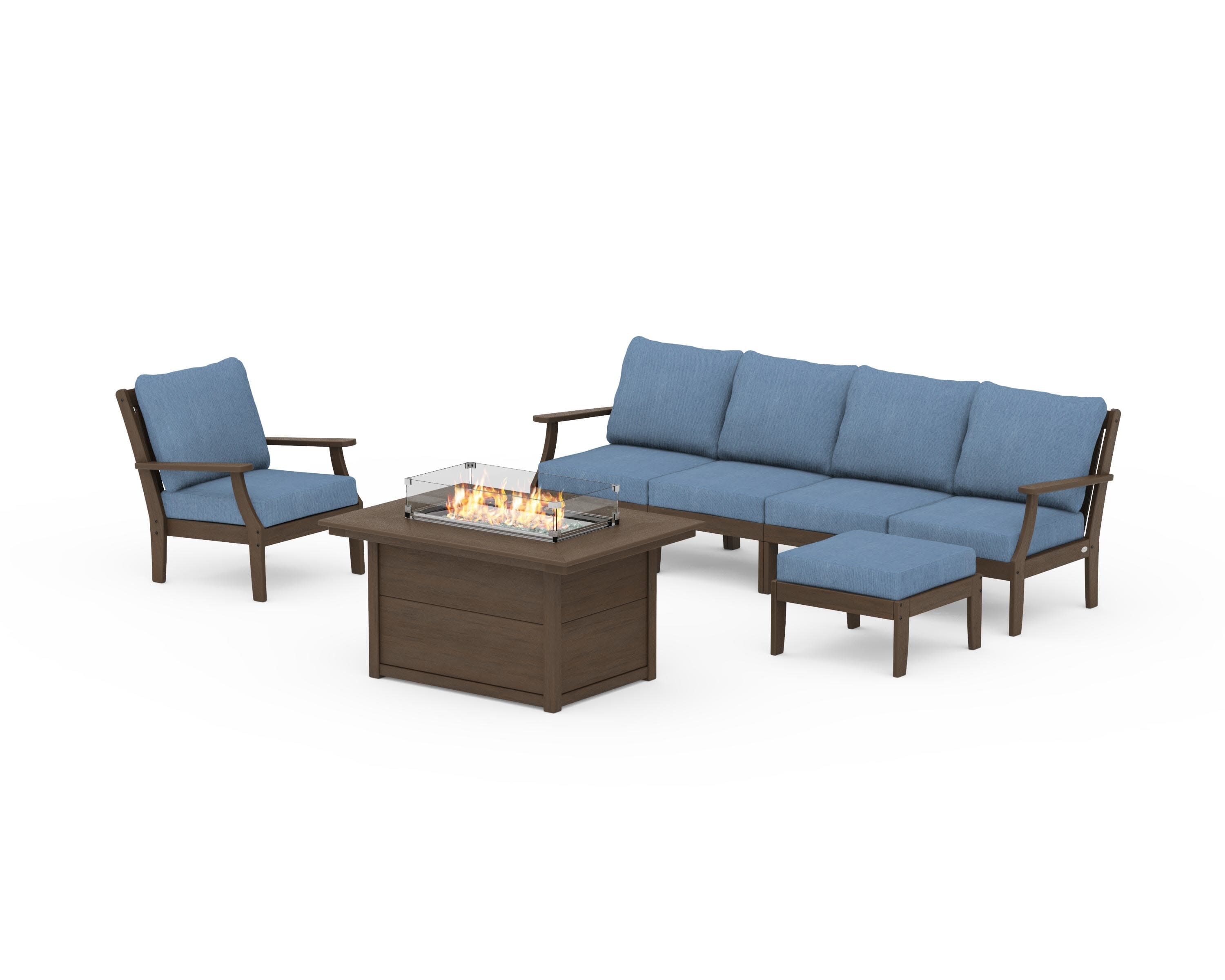 Braxton Sectional Lounge and Fire Pit Set in Kona / Sky Blue