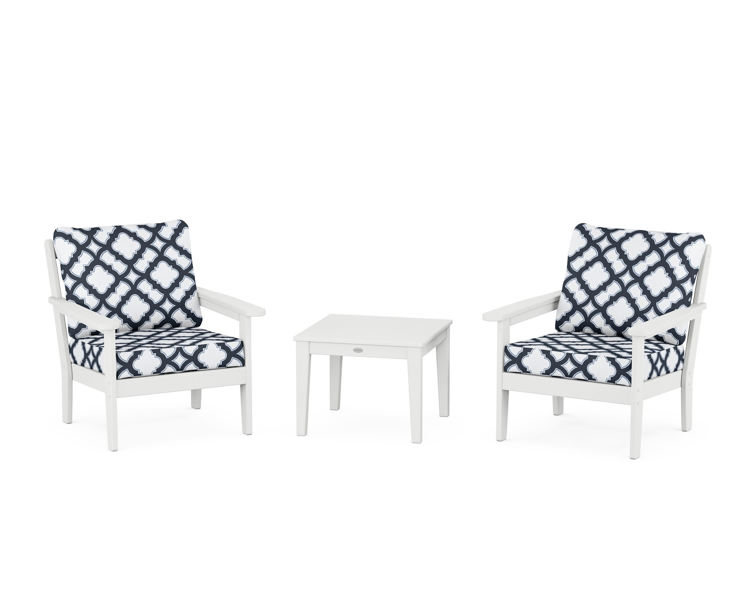 Cottage 3-Piece Deep Seating Set in White / Trellis Marine Indigo