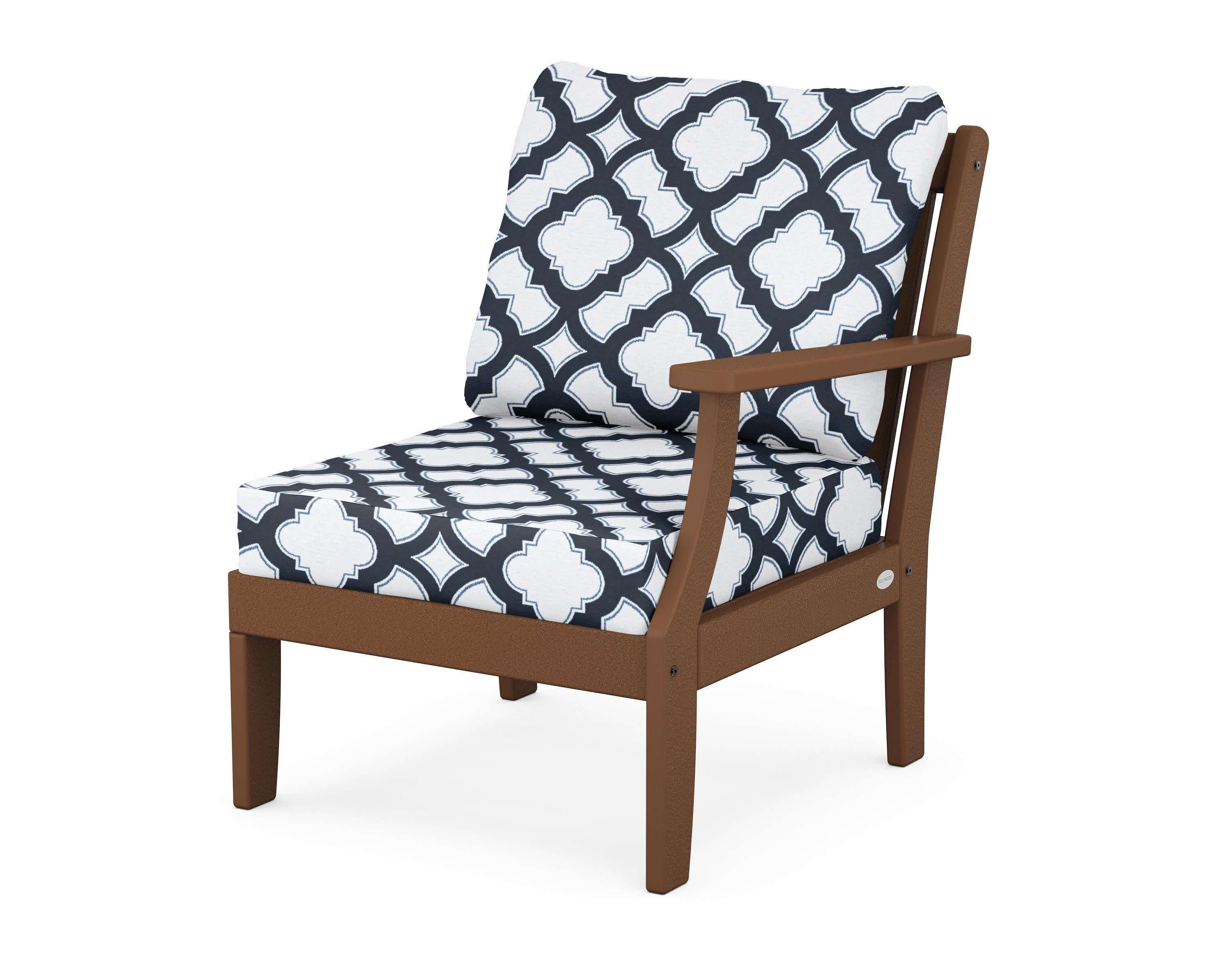 Braxton Modular Right Arm Chair in Teak / Trellis Marine Indigo
