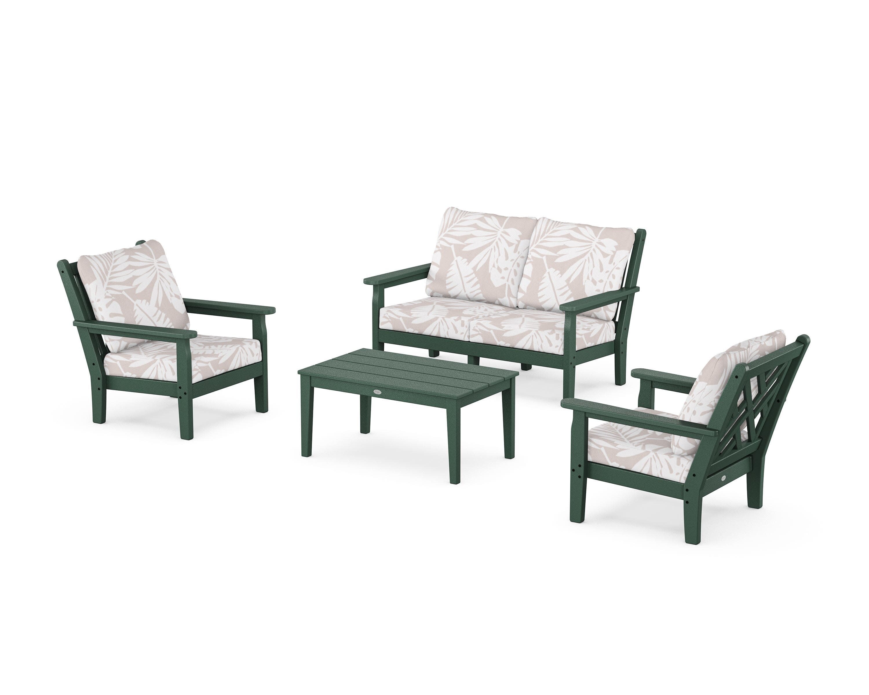 Chippendale 4-Piece Deep Seating Set with Loveseat in Green / Leaf Dune Burlap