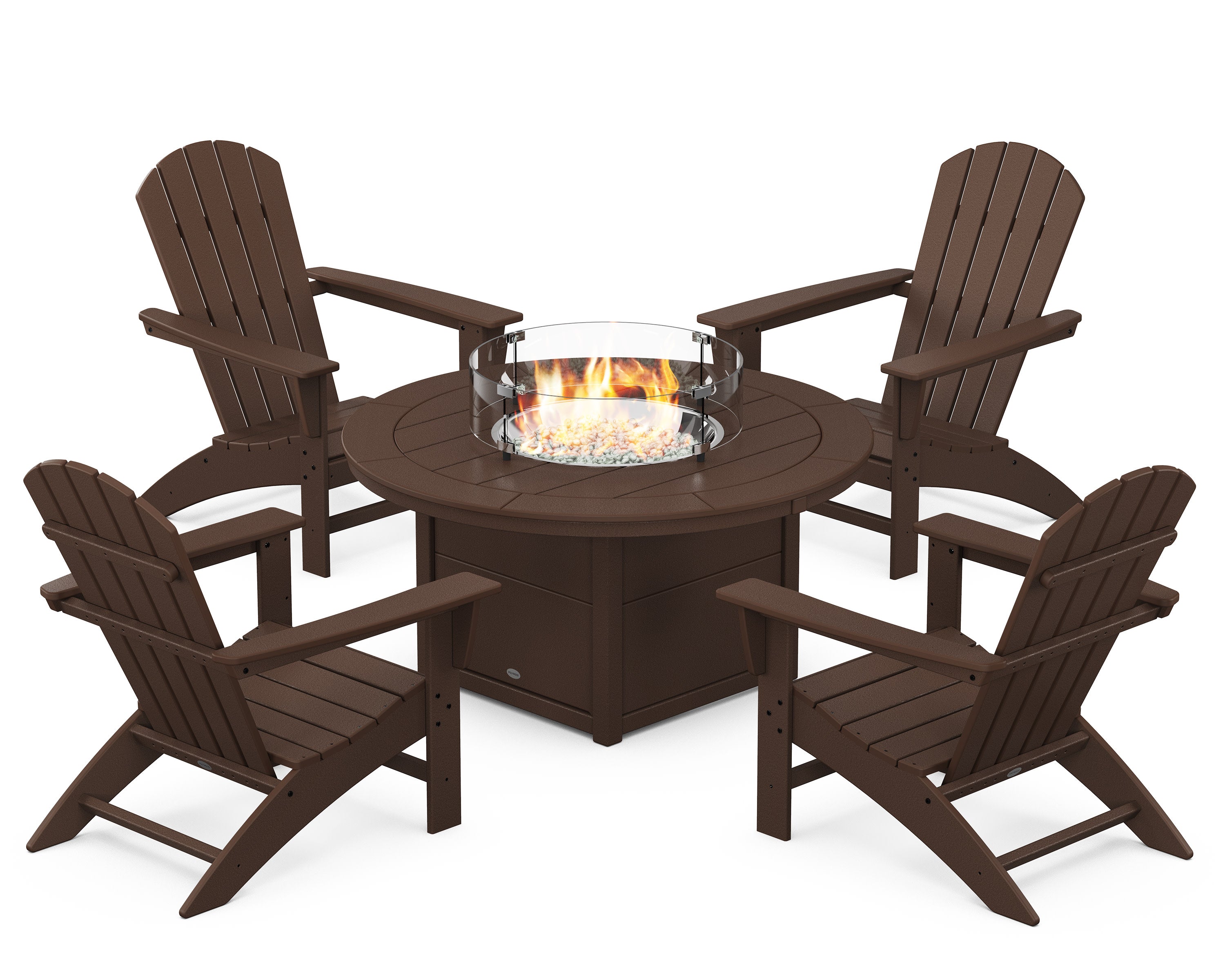 Nautical 5-Piece Adirondack Chair Conversation Set with Fire Pit Table in Mahogany