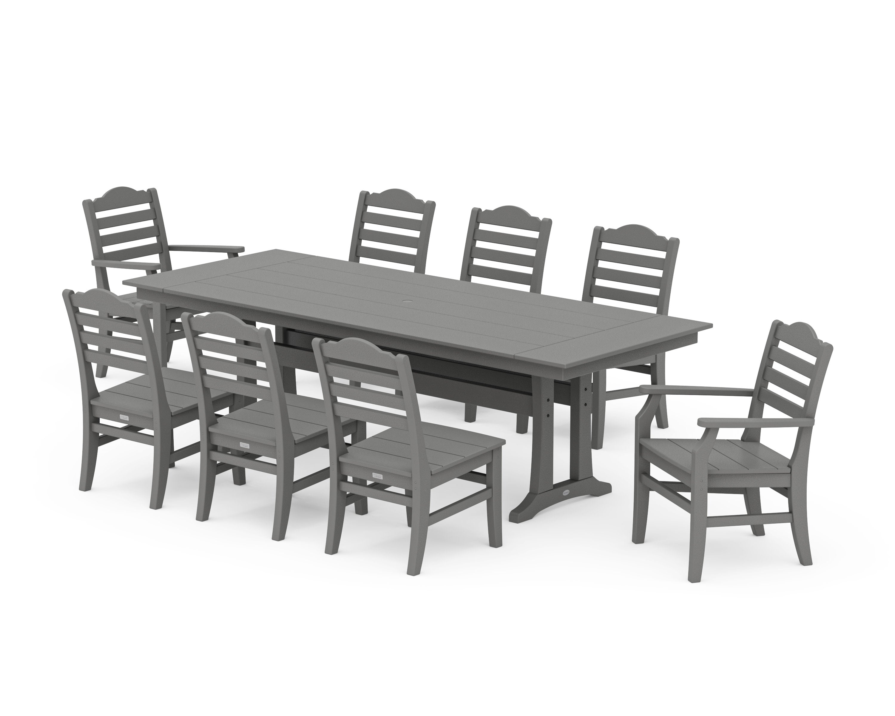 Savannah 9-Piece Farmhouse Dining Set with Trestle Legs in Slate Grey