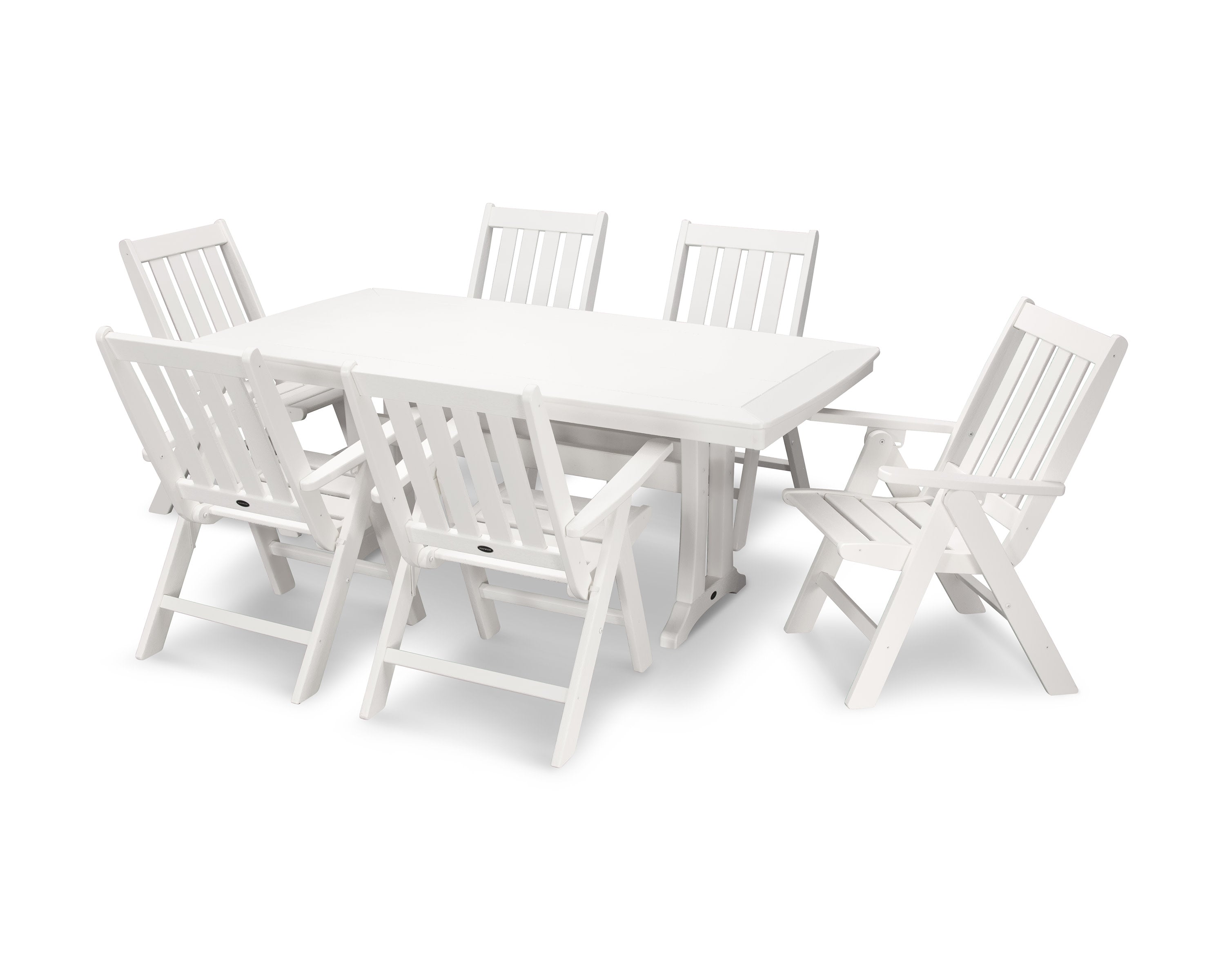 Vineyard Folding Chair 7-Piece Dining Set with Trestle Legs in White