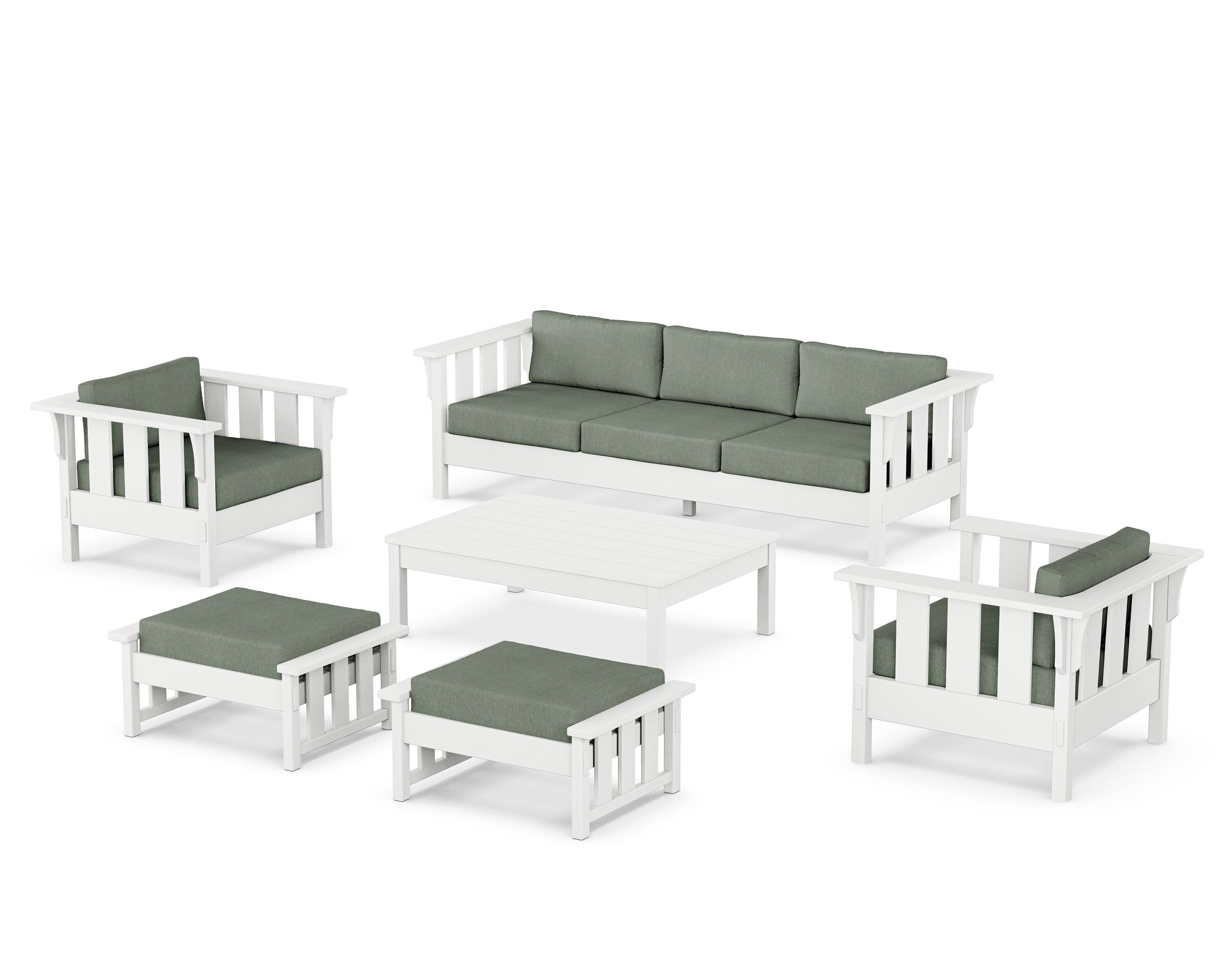 Acadia 6-Piece Lounge Sofa Set in White / Cast Sage
