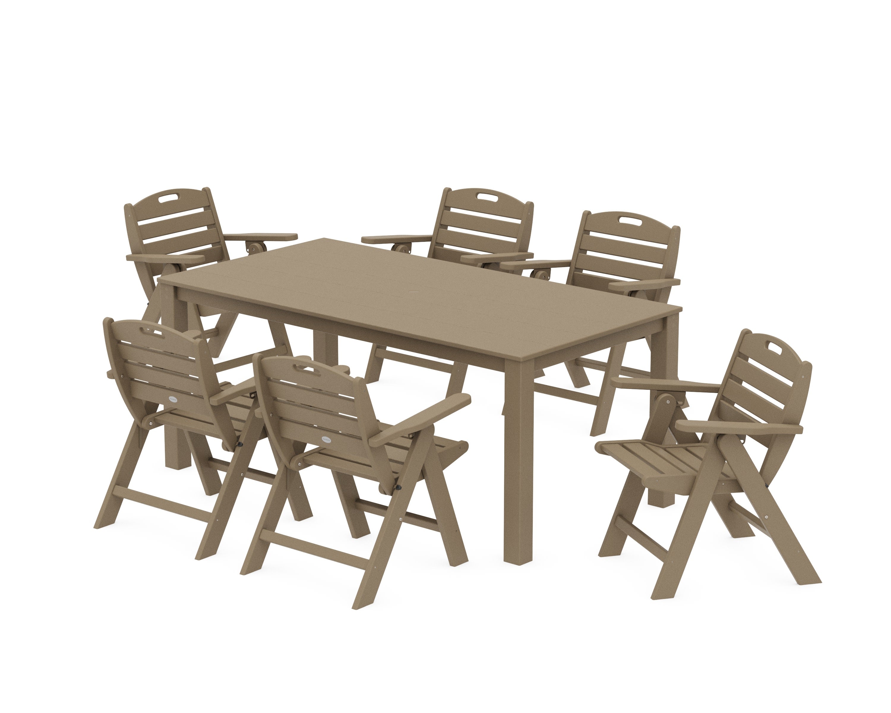 Nautical Folding Lowback Chair 7-Piece Parsons Dining Set in Vintage Sahara