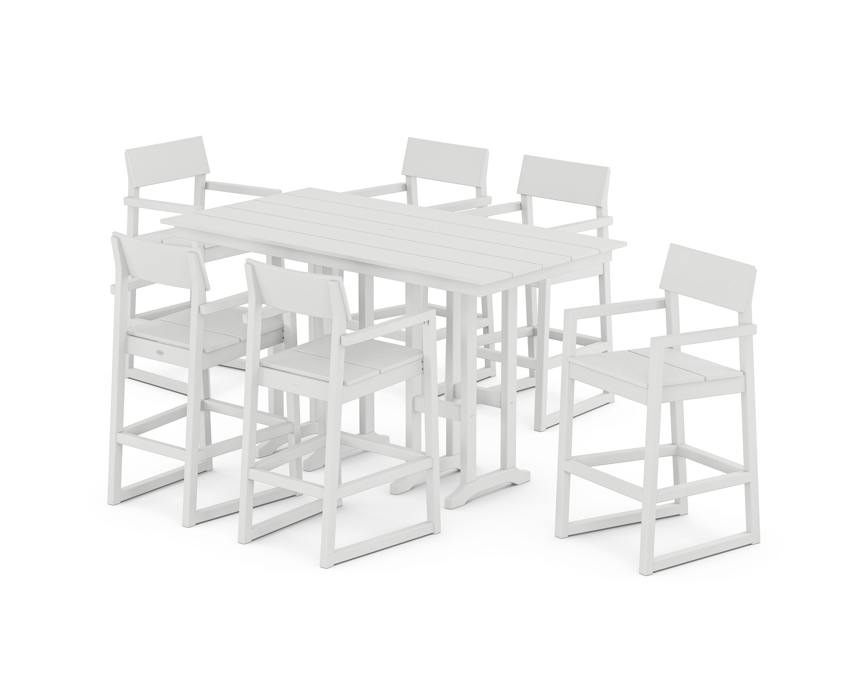 EDGE Arm Chair 7-Piece Farmhouse Bar Set in White