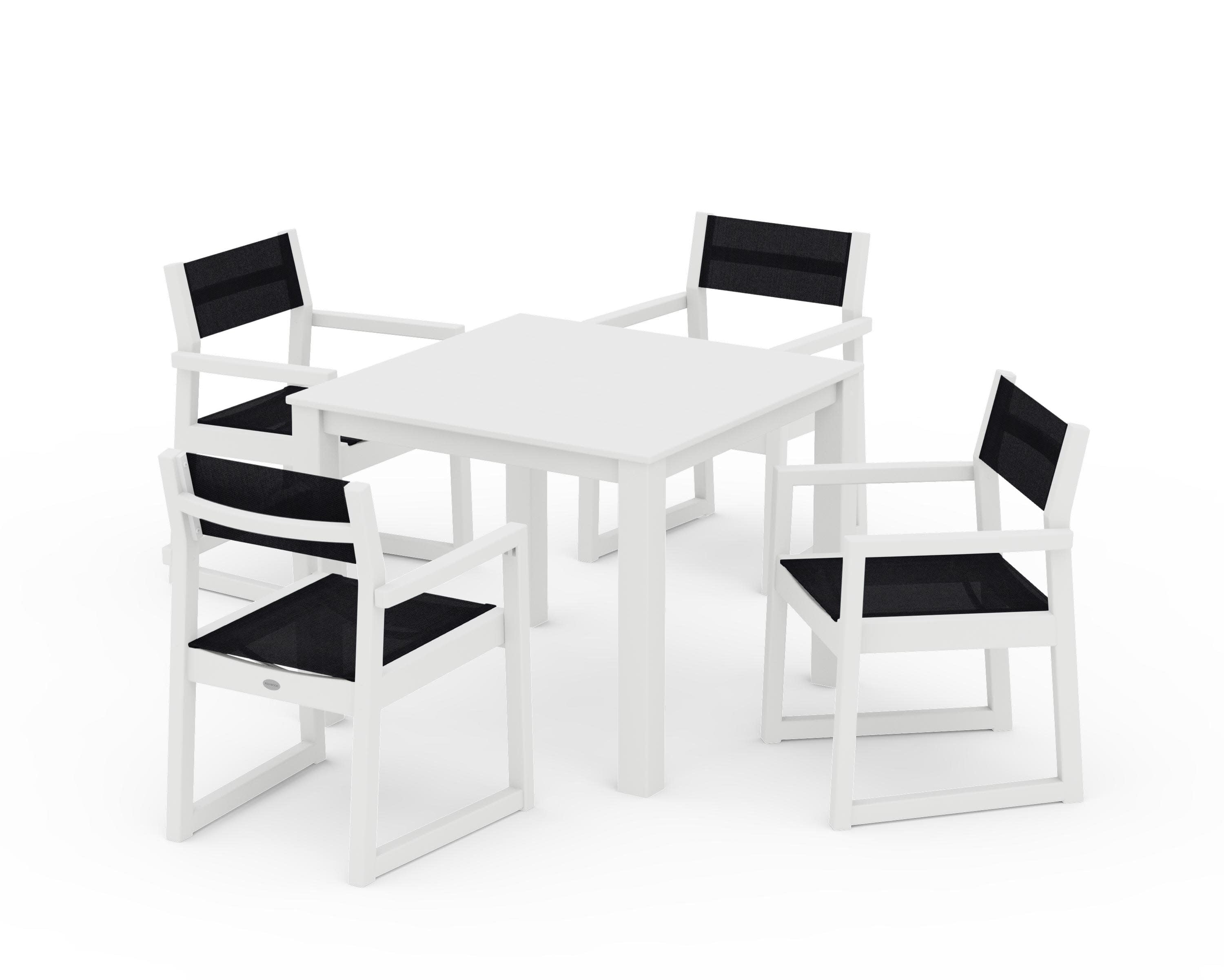 EDGE Sling Arm Chair 5-Piece Parsons Dining Set in White / Black Sling