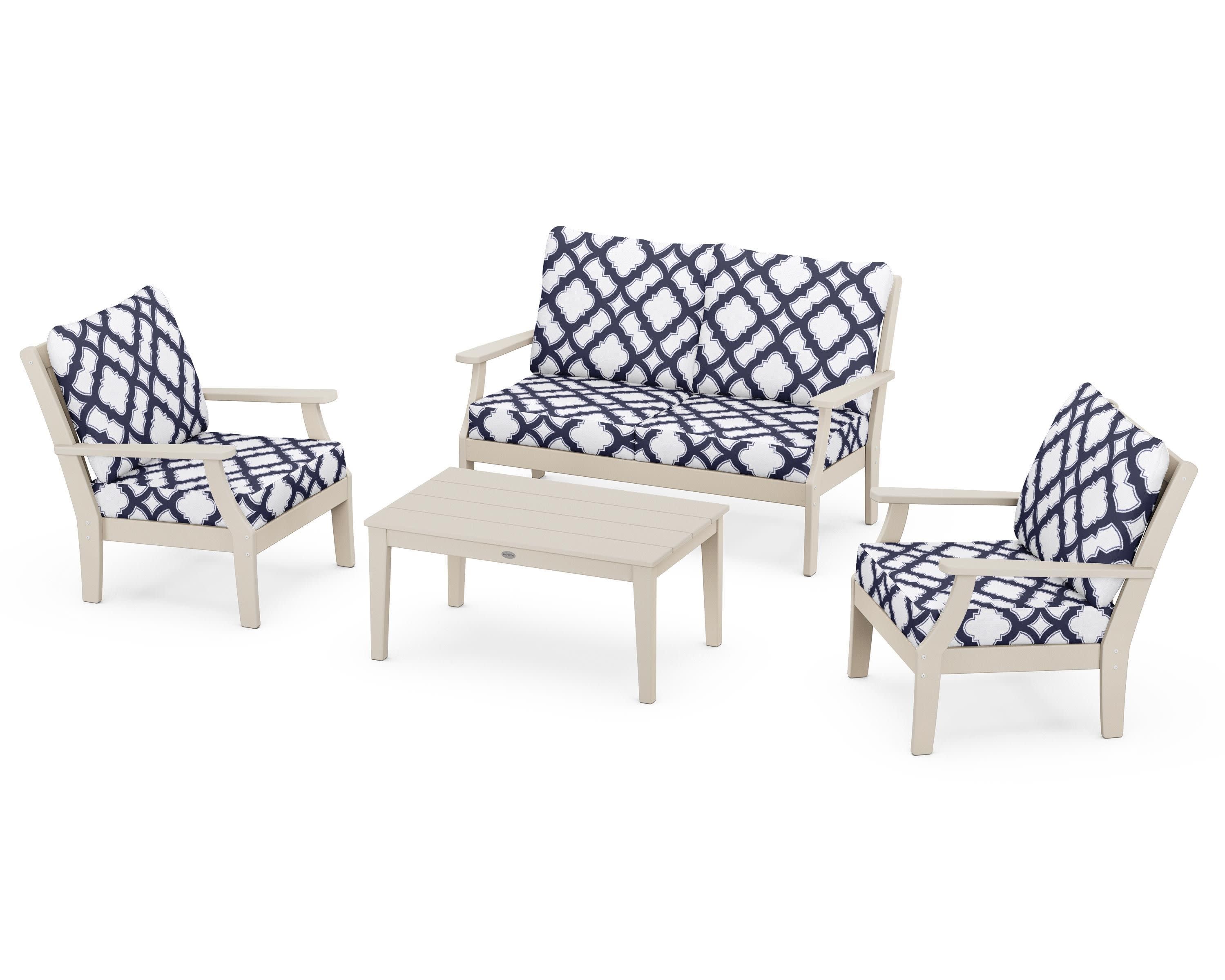 Braxton 4-Piece Deep Seating Chair Set in Sand / Trellis Navy