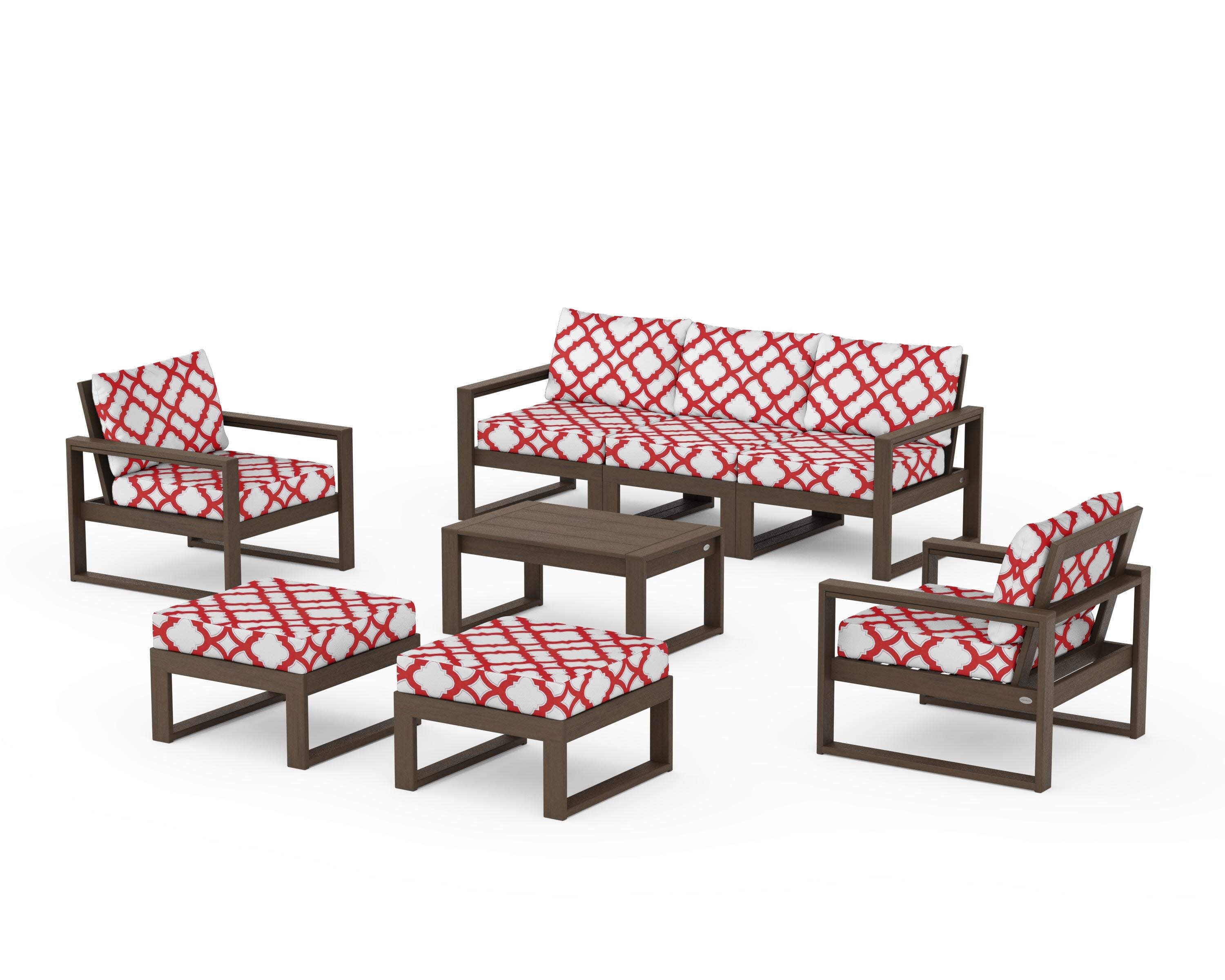 EDGE Sectional 8-Piece Lounge Sofa Set in Kona / Trellis Crimson