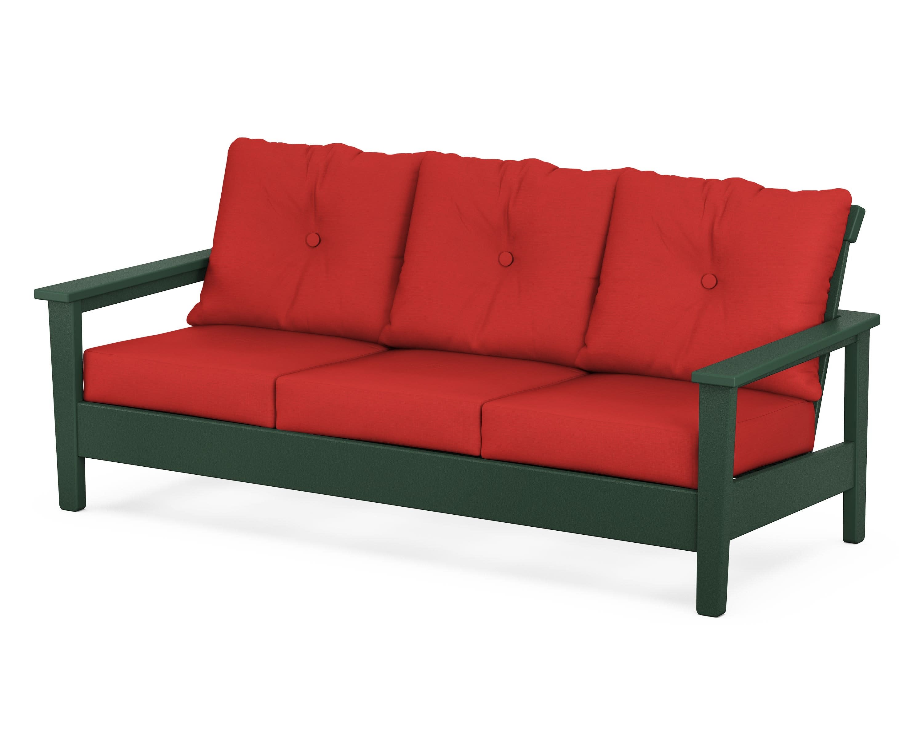 Prescott Deep Seating Sofa in Green / Crimson Linen