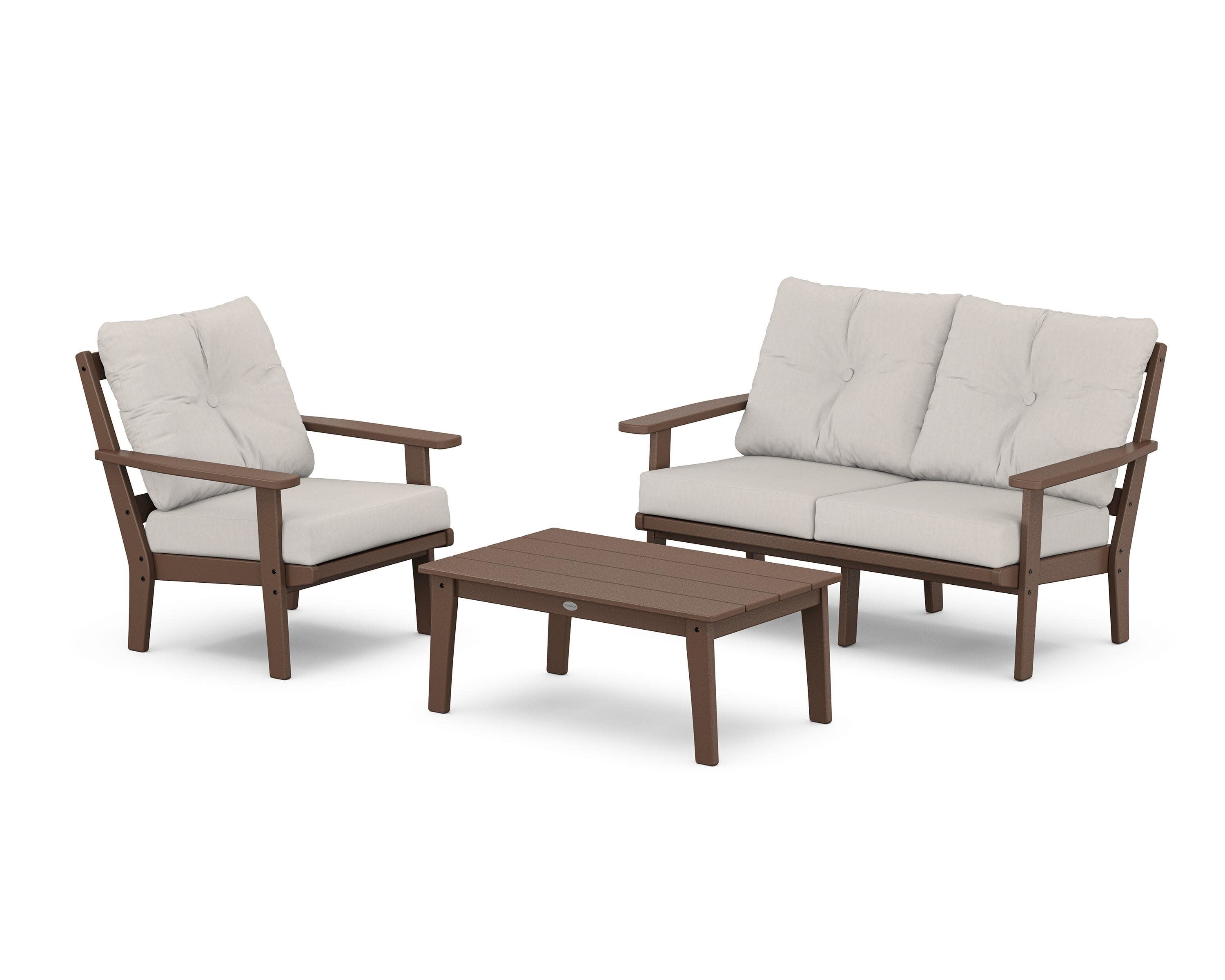 Oxford 3-Piece Deep Seating Set with Loveseat in Mahogany / Cast Ash