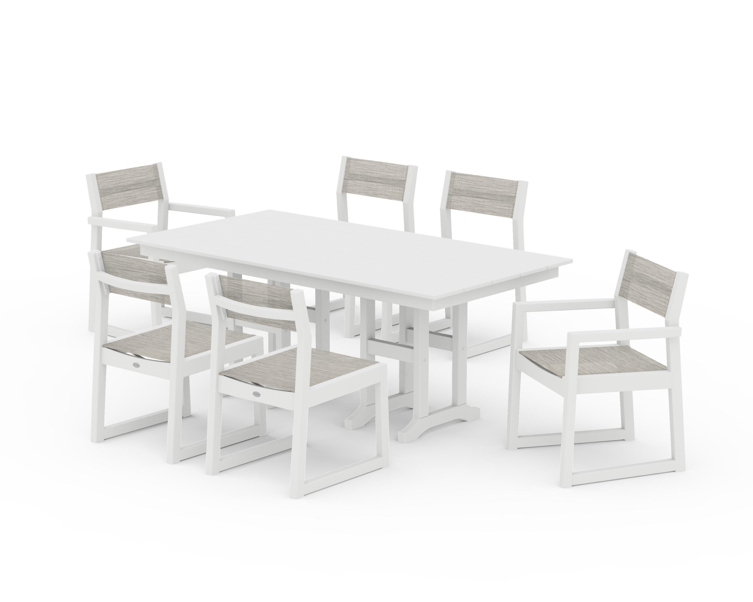 EDGE Sling 7-Piece Farmhouse Dining Set in White / Birch Sling