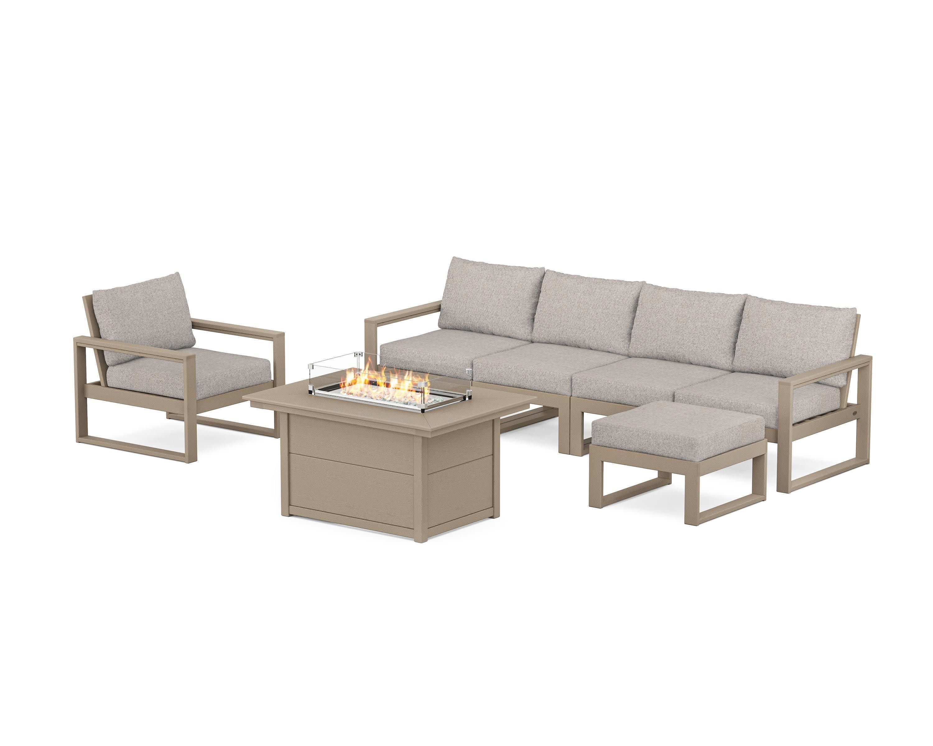 EDGE Sectional Lounge and Fire Pit Set in Vintage Sahara / Weathered Tweed