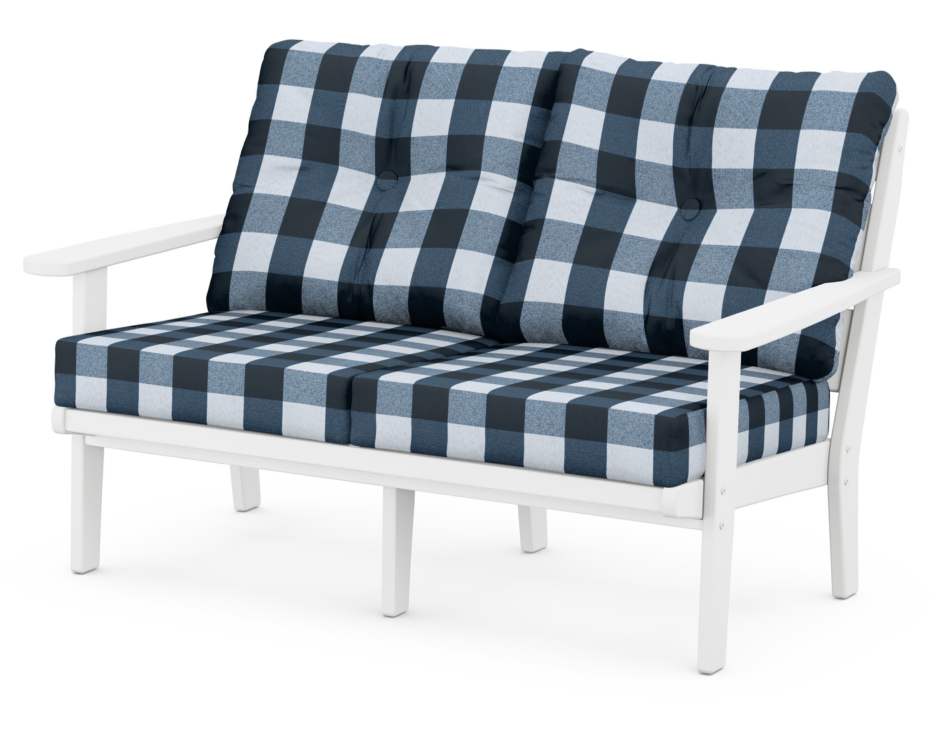 Lakeside Deep Seating Loveseat in White / Buffalo Plaid Marine Indigo