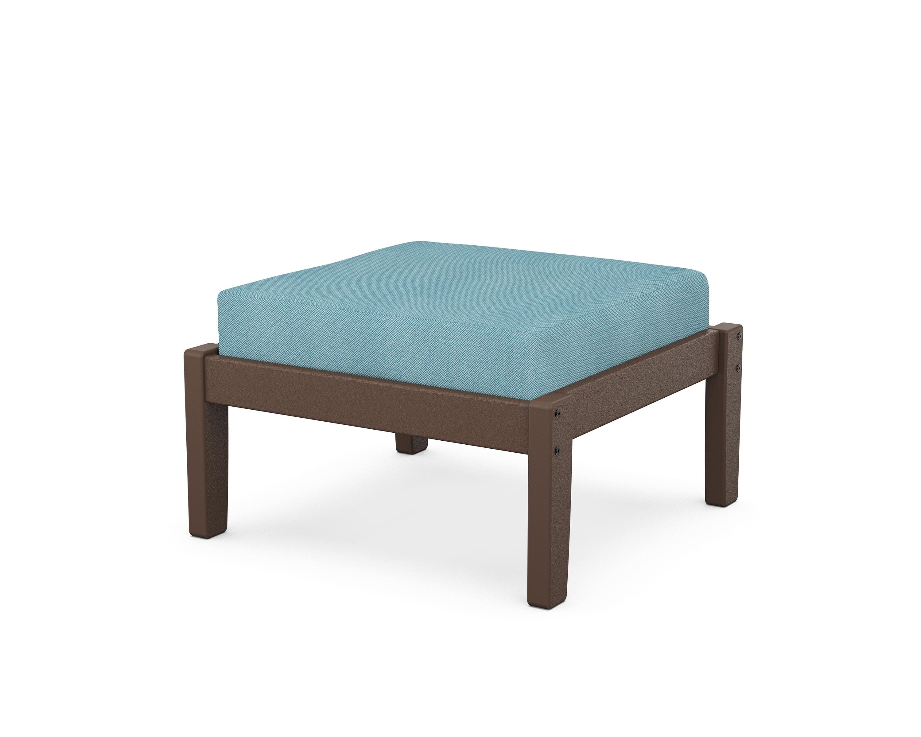 Deep Seating Ottoman in Mahogany / Lattice Sky Blue
