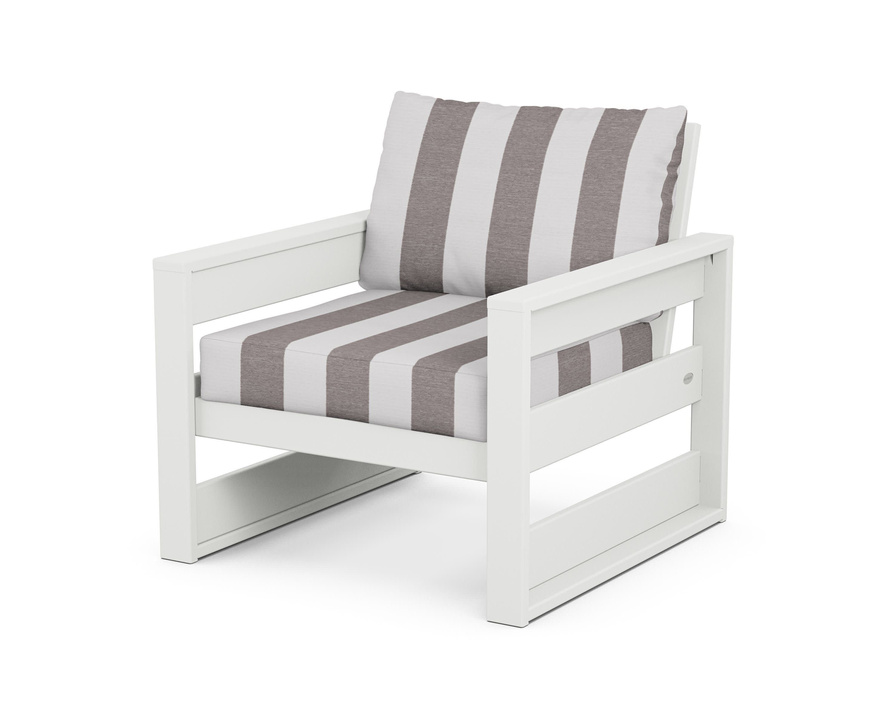 Westport Club Chair in White / Cabana Stripe Grey Mist