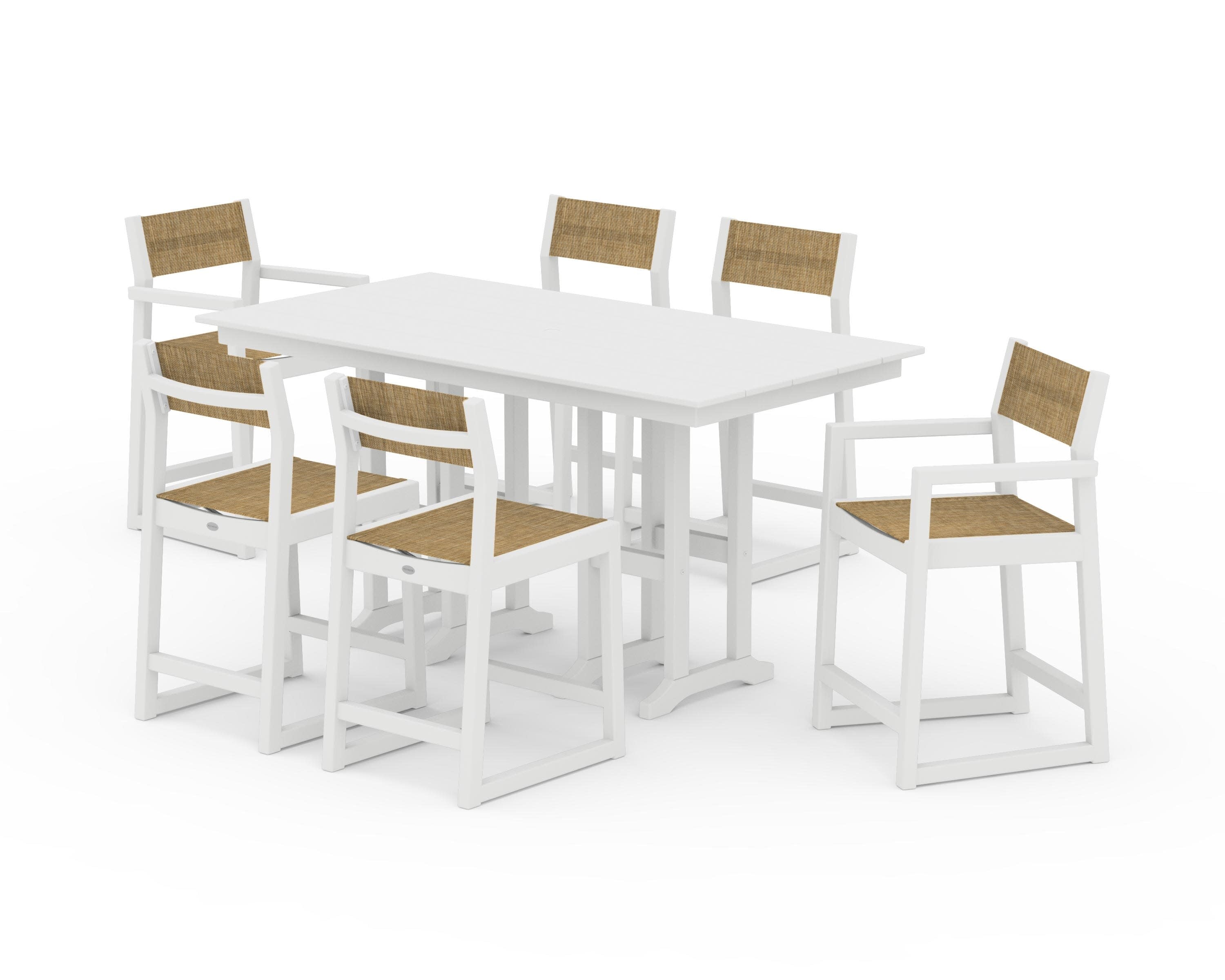 EDGE Sling 7-Piece Farmhouse Counter Set in White / Burlap Sling