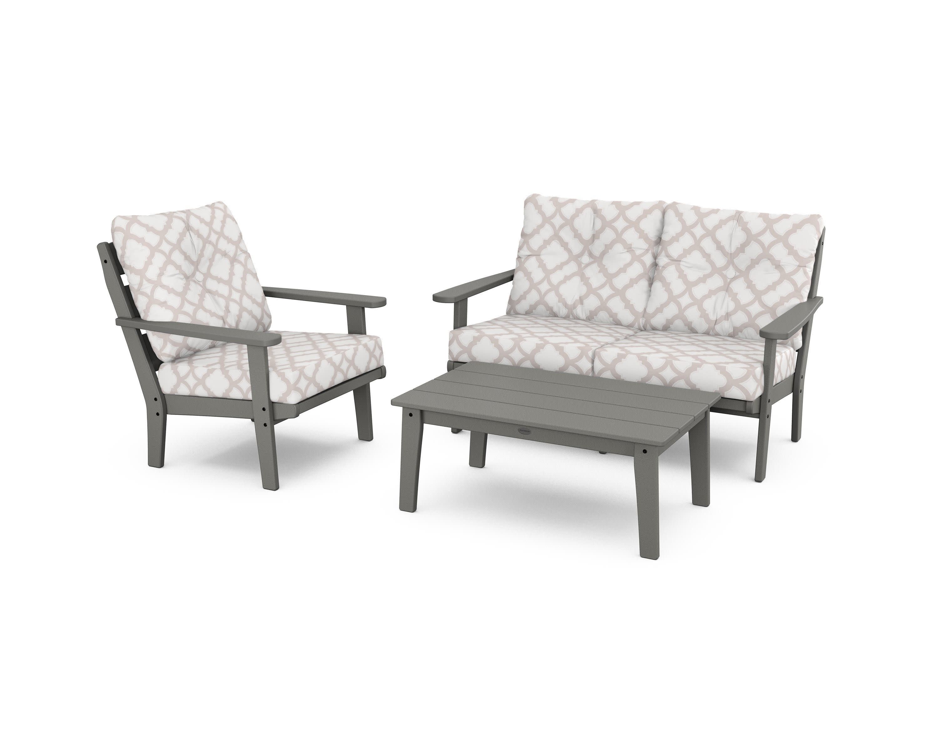 Lakeside 3-Piece Deep Seating Set in Slate Grey / Trellis Dune Burlap