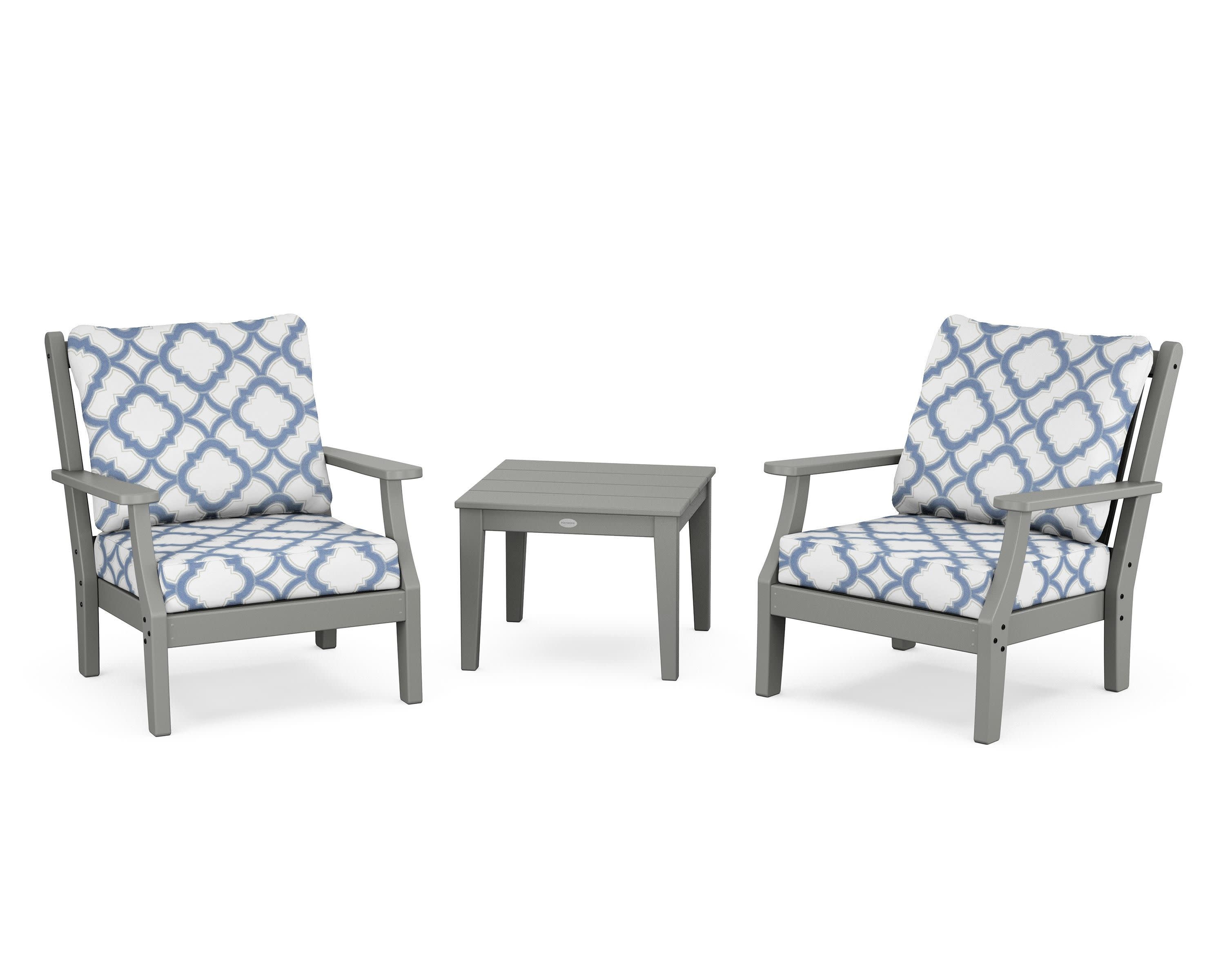 Wovendale 3-Piece Deep Seating Set in Slate Grey / Trellis Sky Blue