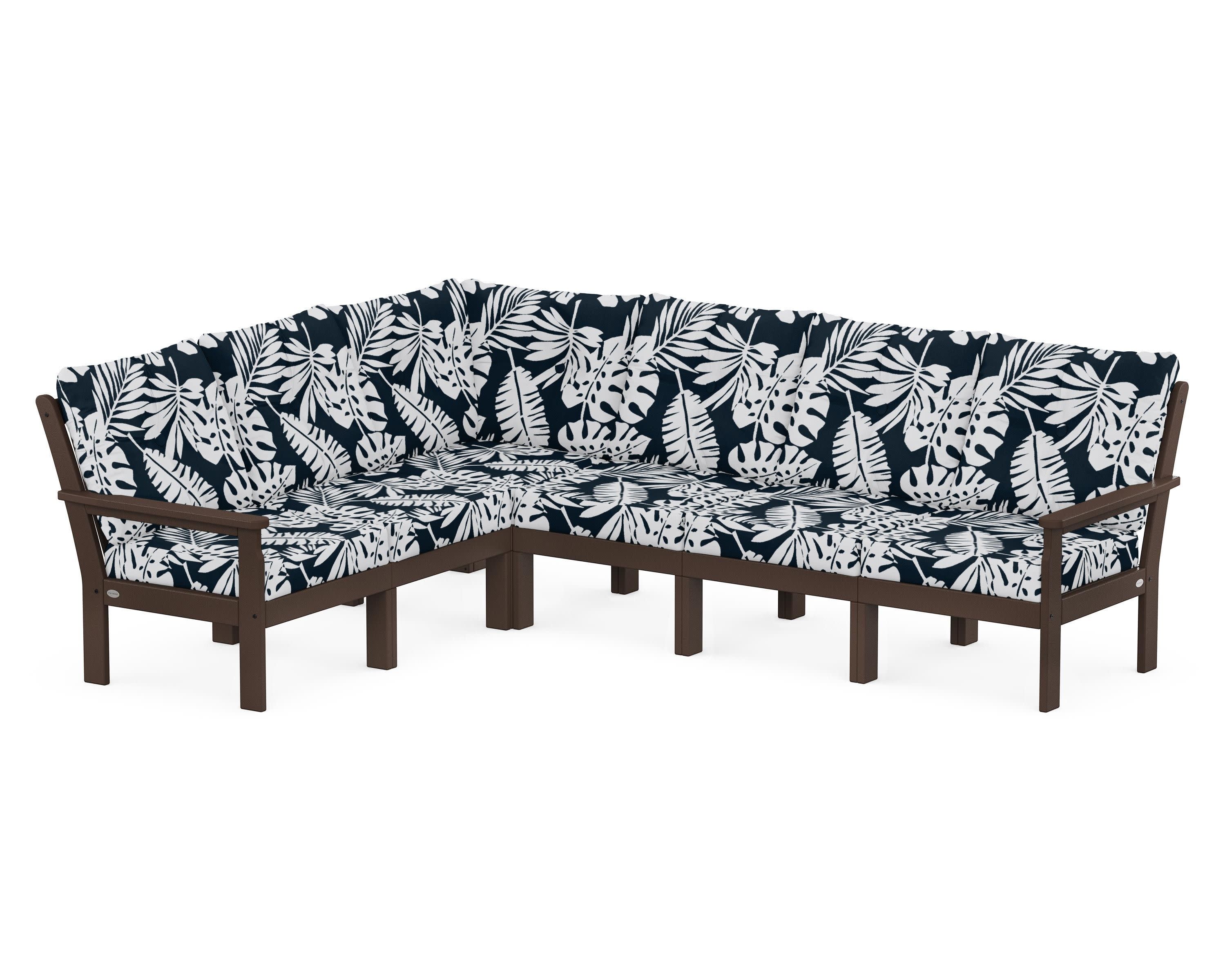 Vineyard 6-Piece Sectional in Mahogany / Leaf Marine Indigo