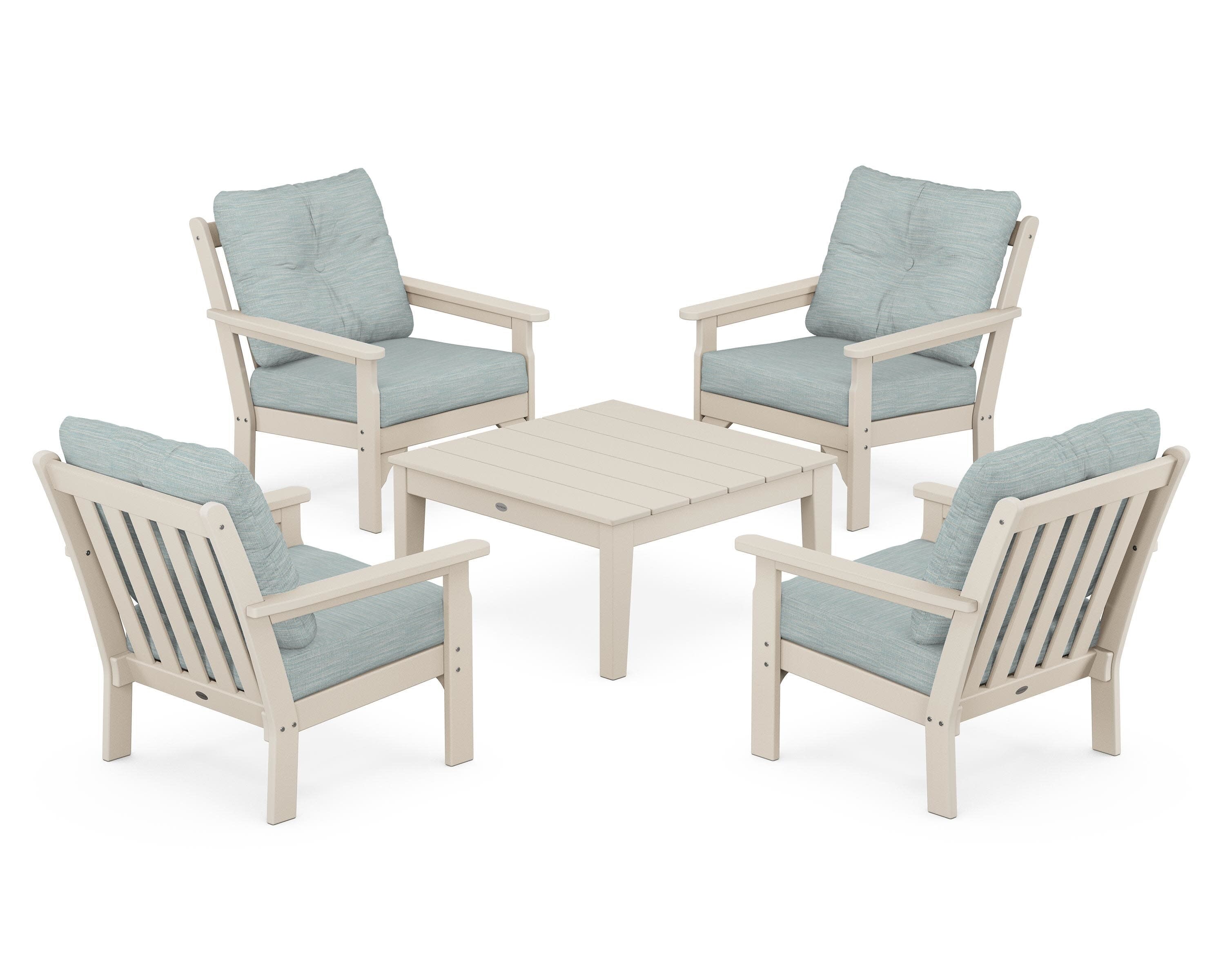 Vineyard 5-Piece Deep Seating Conversation Set in Sand / Soothe Mist