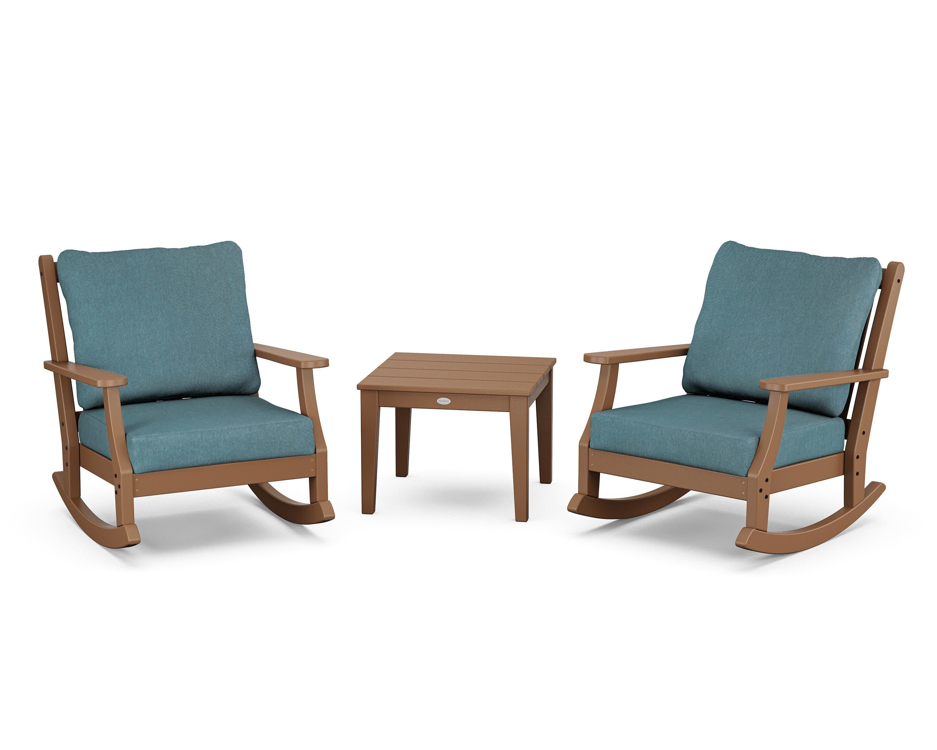 Wovendale 3-Piece Deep Seating Rocker Set in Teak / Ocean Teal