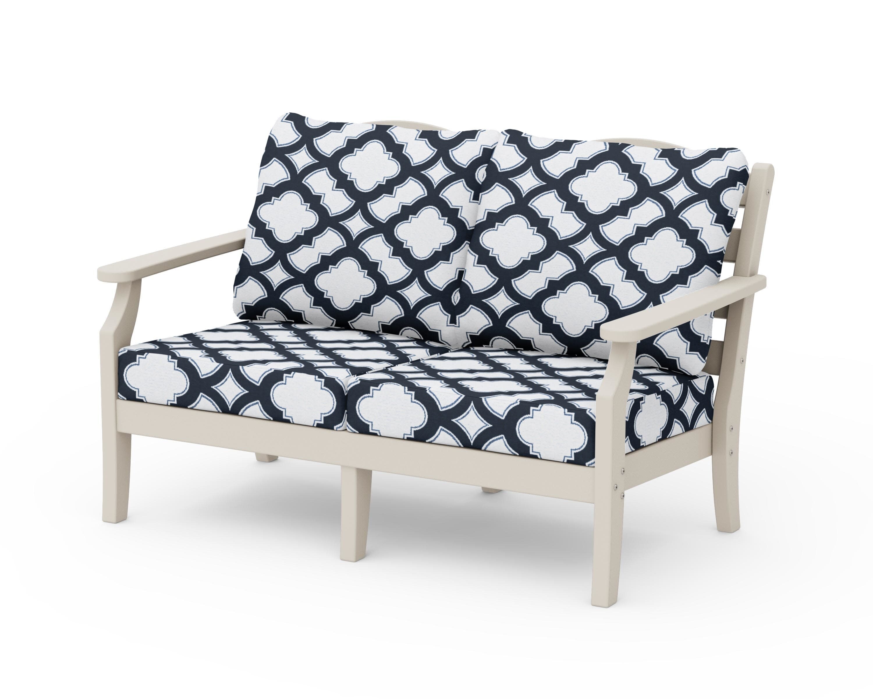 Savannah Deep Seating Loveseat in Sand / Trellis Marine Indigo