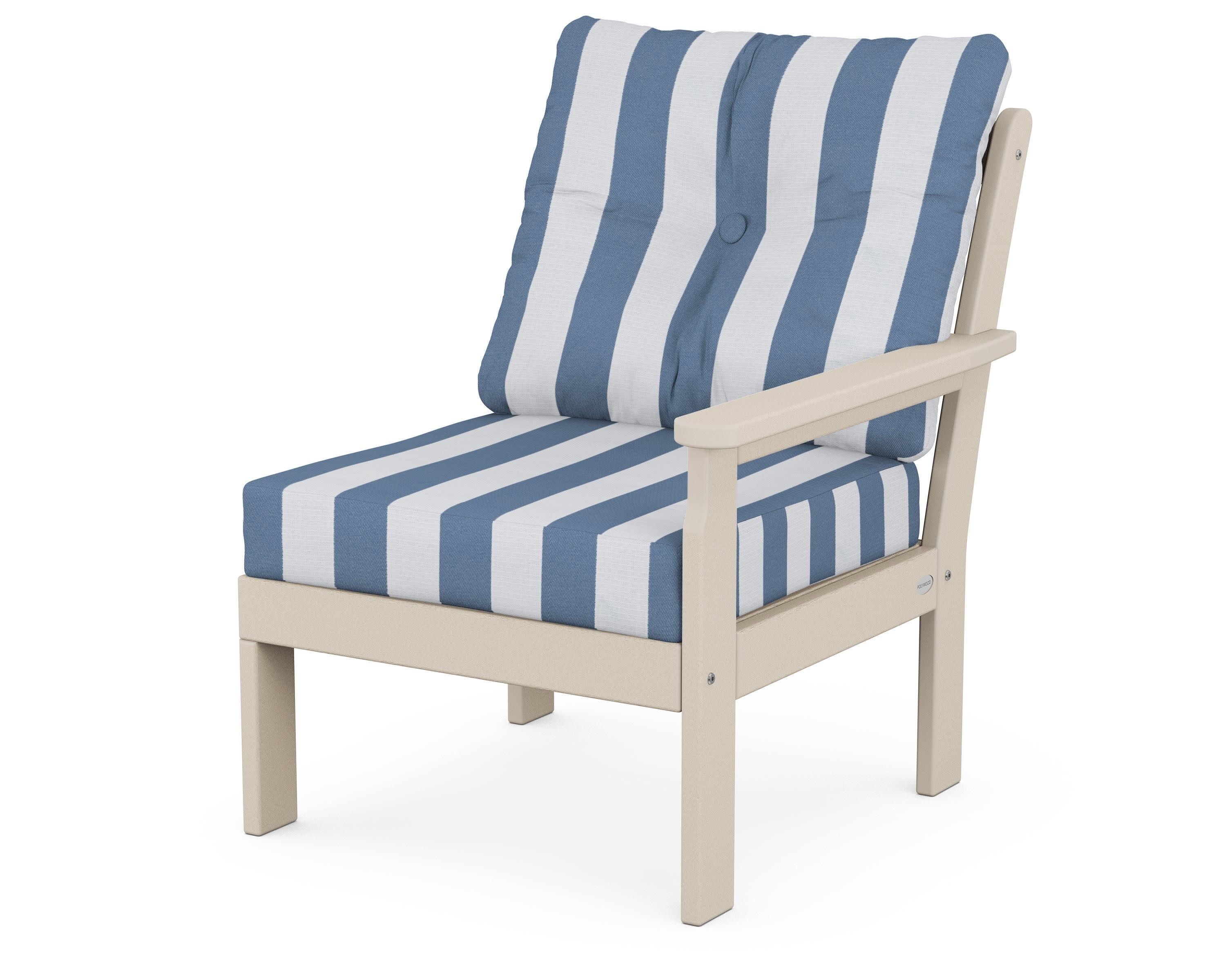 Vineyard Modular Right Arm Chair in Sand / Cabana Stripe Sky Blue