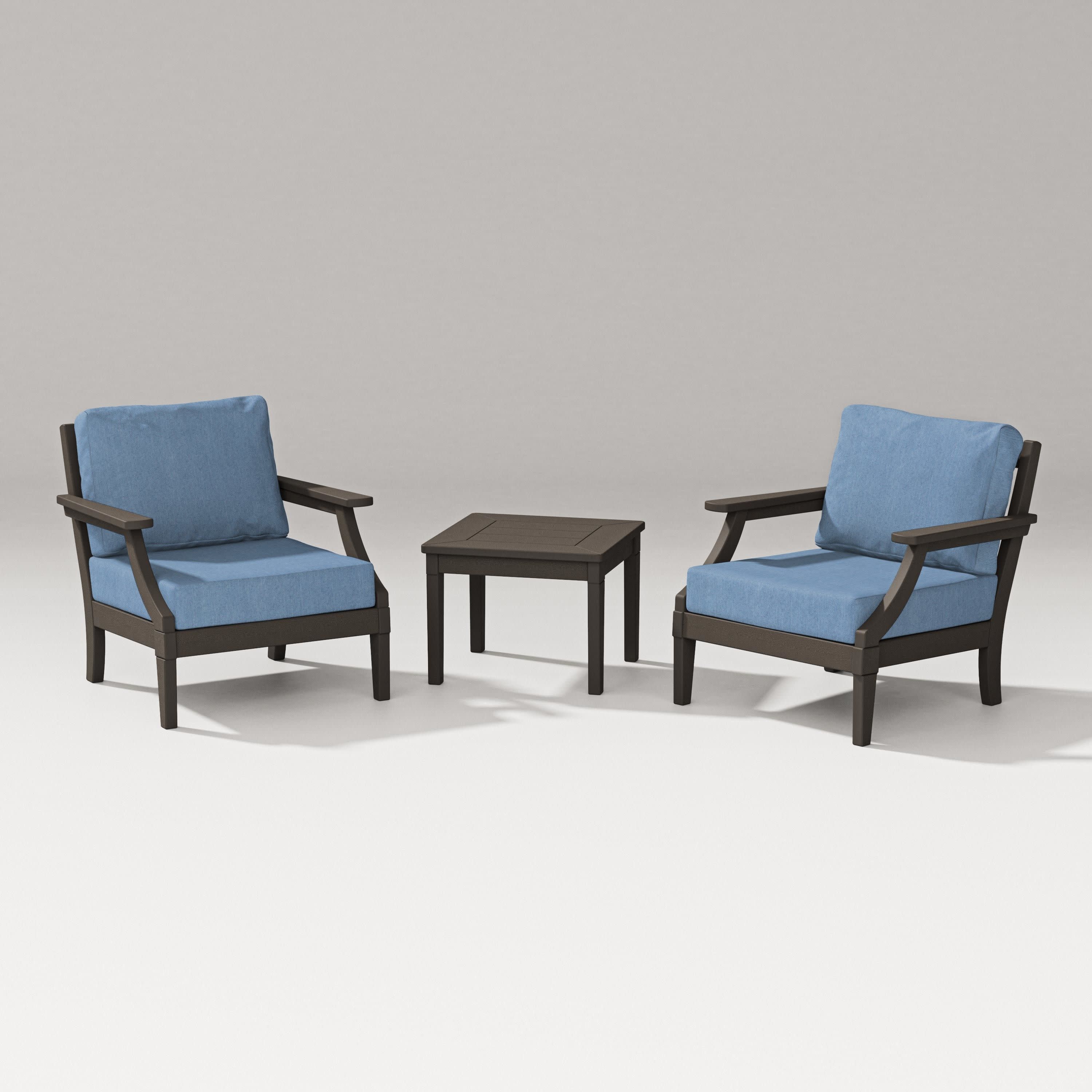 Estate 3-Piece Lounge Chair Set in Vintage Coffee / Sky Blue