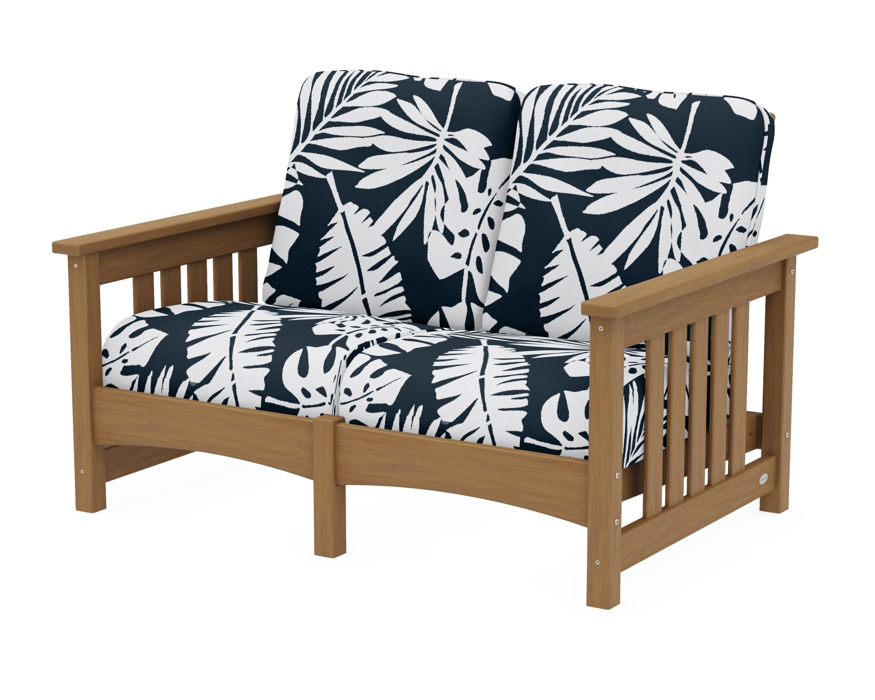 Club Mission Loveseat in Natural / Leaf Marine Indigo