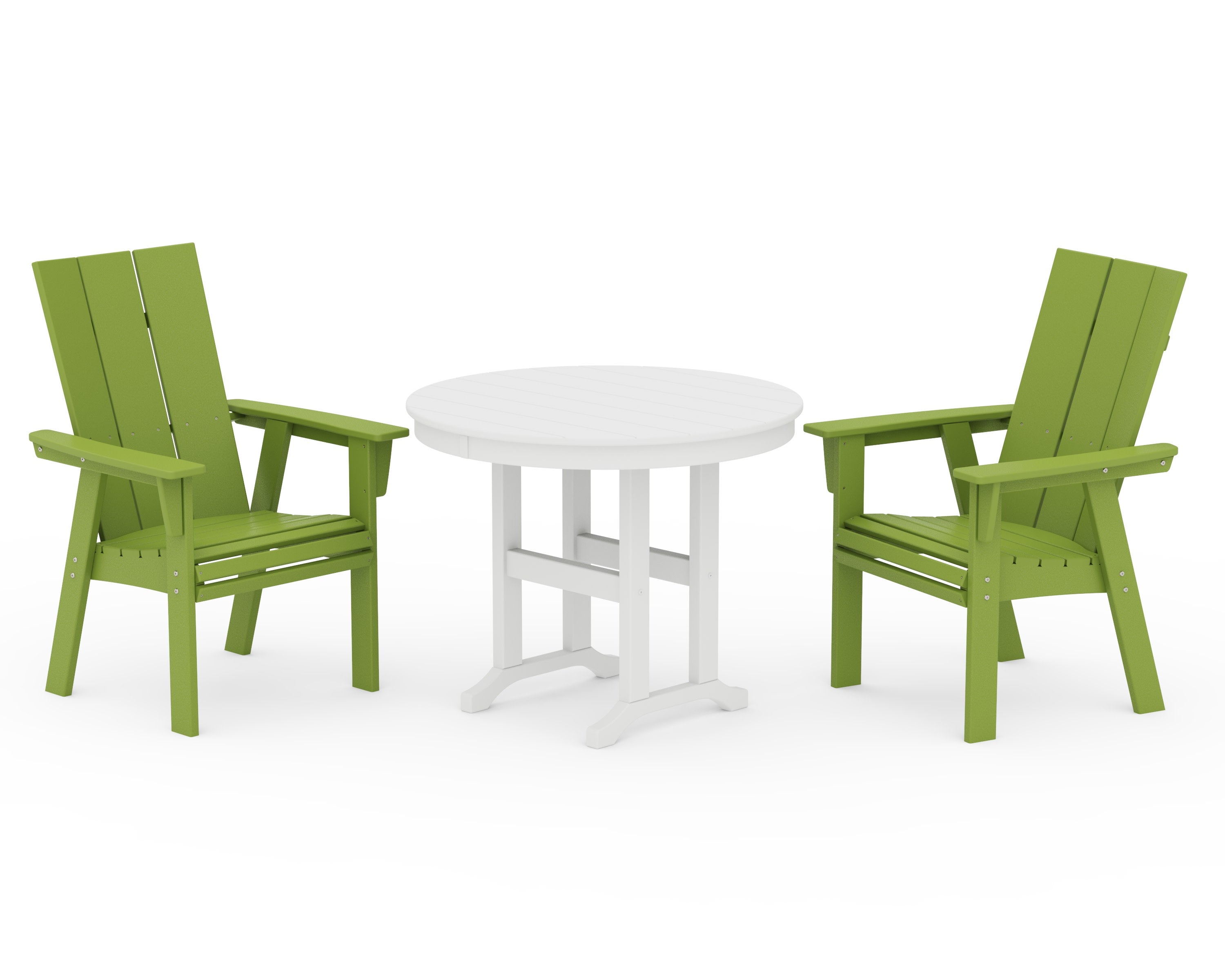 Modern Adirondack 3-Piece Round Dining Set in Lime / White