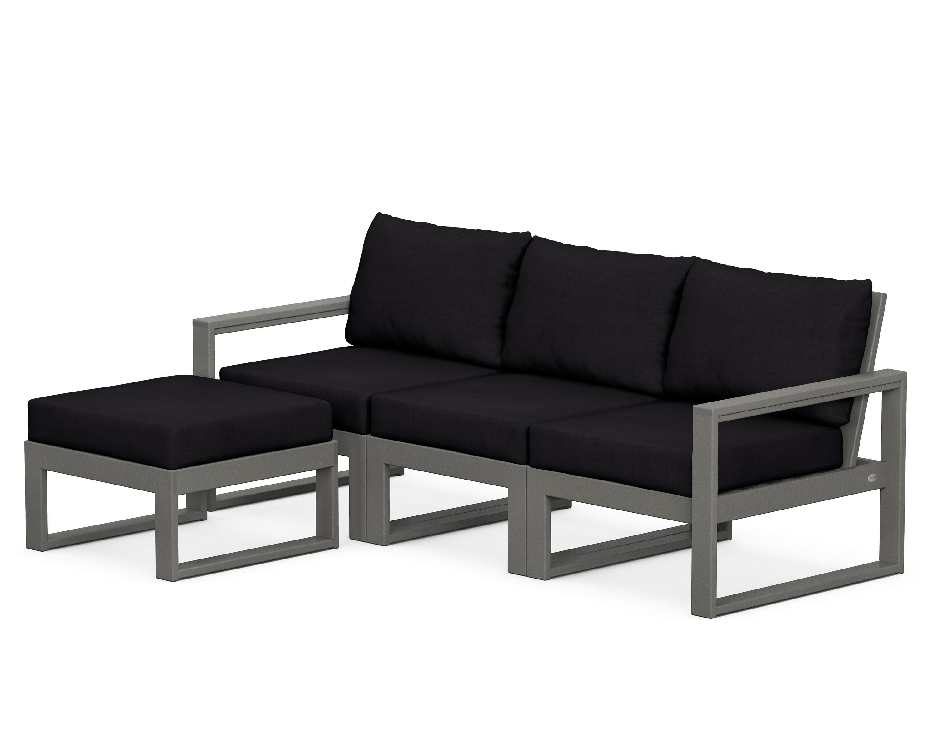 EDGE 4-Piece Modular Deep Seating Set with Ottoman in Slate Grey / Midnight Linen
