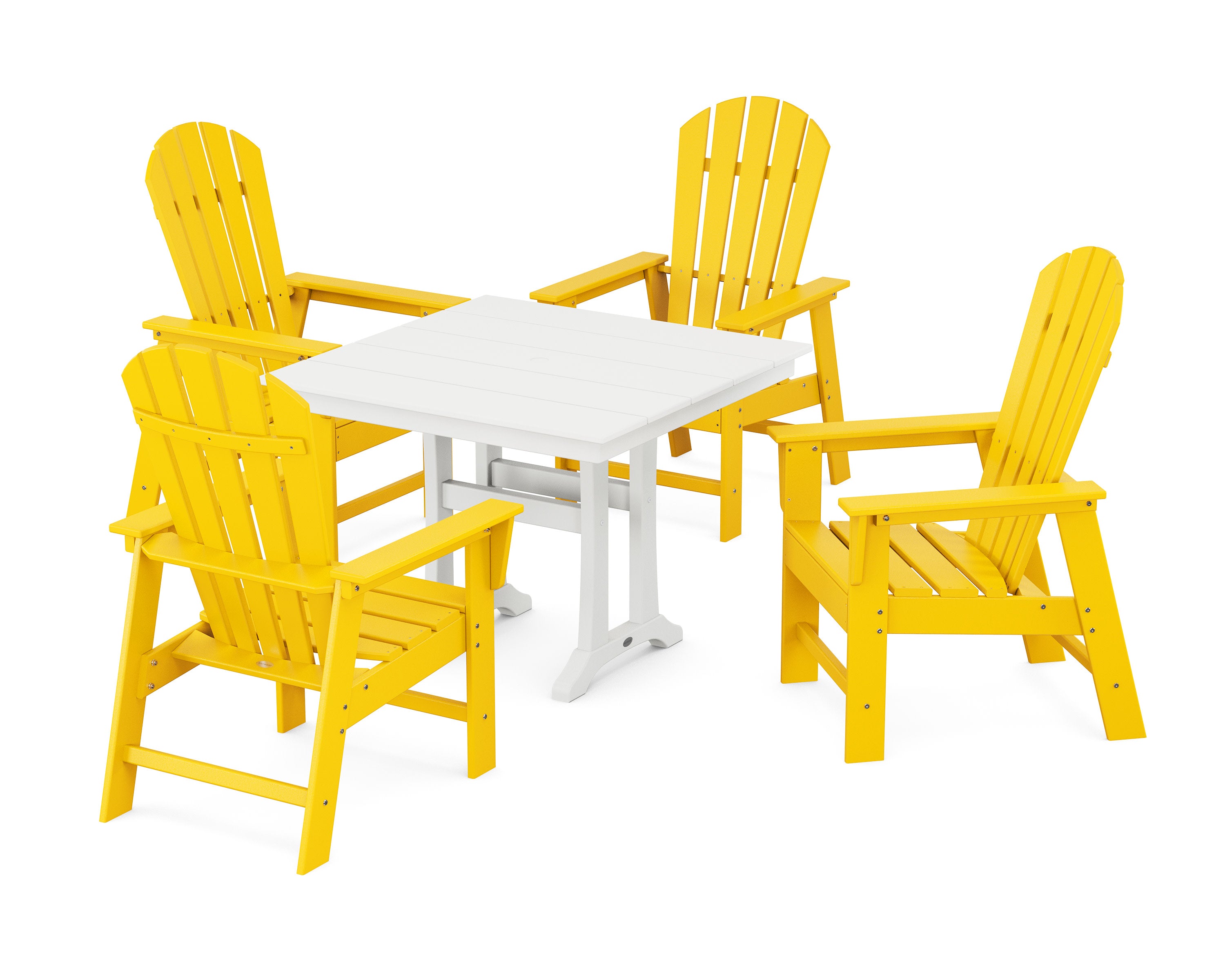 South Beach 5-Piece Farmhouse Dining Set With Trestle Legs in Lemon / White