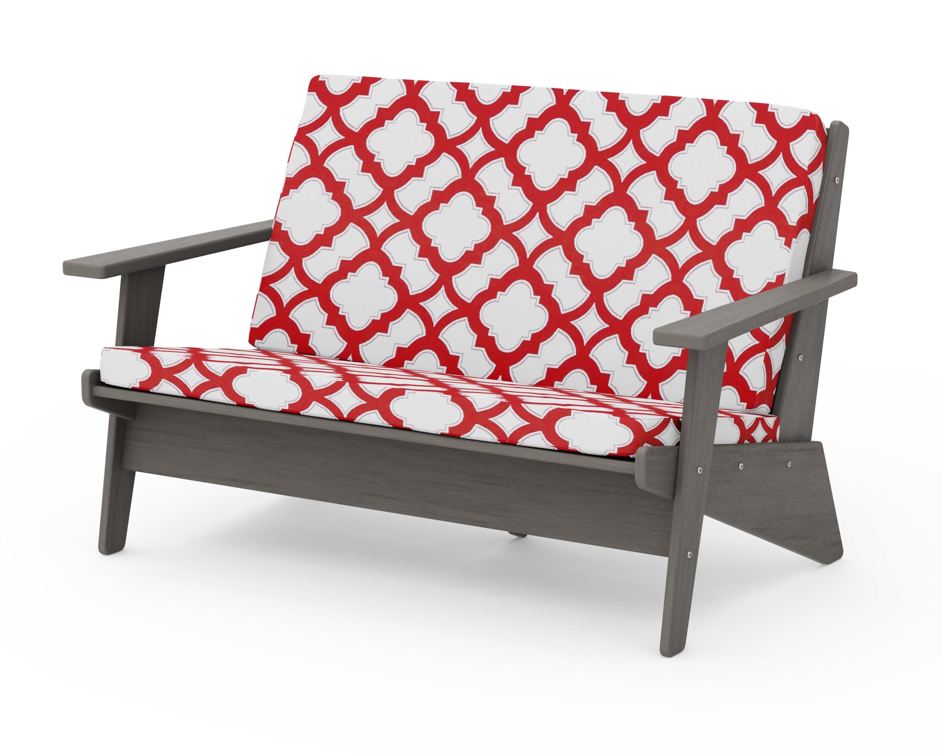 Riviera Modern Lounge Loveseat in Driftwood / Trellis Crimson