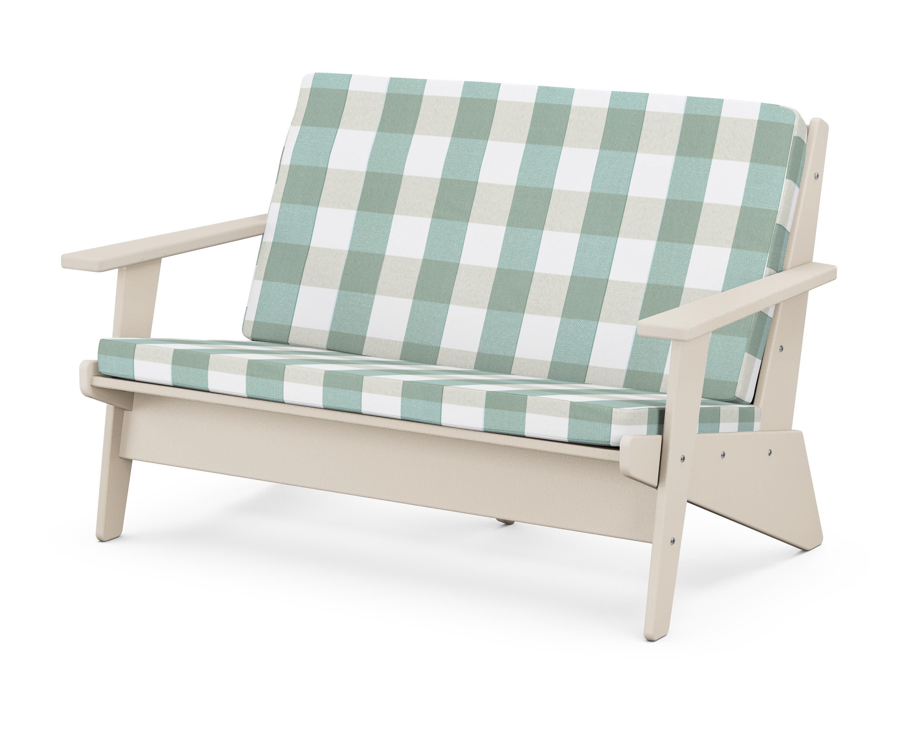 Riviera Modern Lounge Loveseat in Sand / Buffalo Plaid Glacier Spa