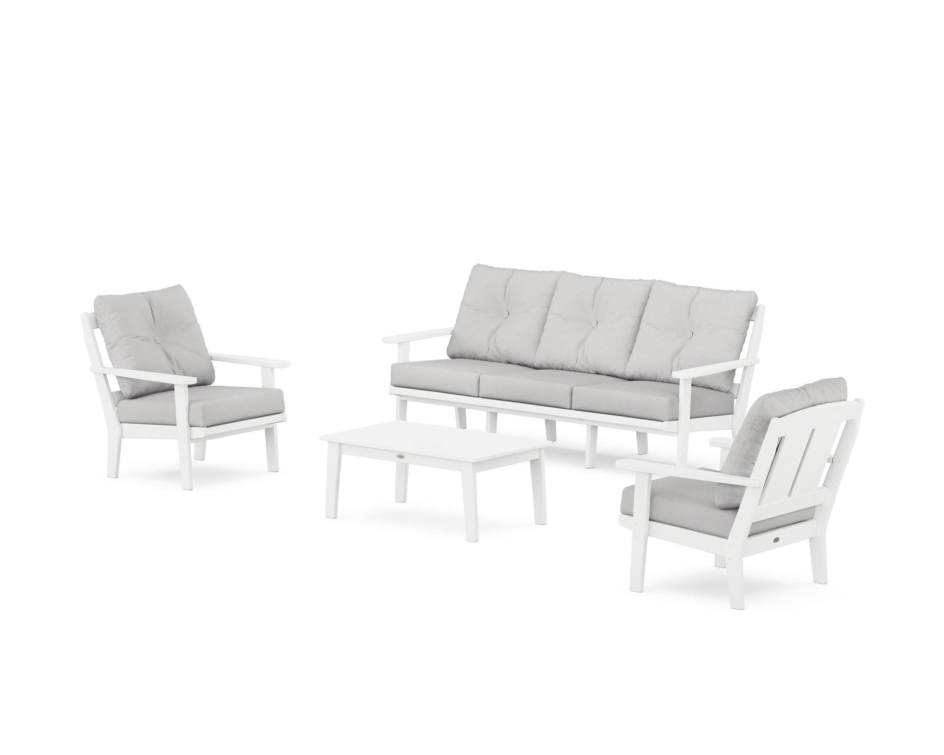 Mission 4-Piece Deep Seating Set with Sofa in White / Diamond in the Rough